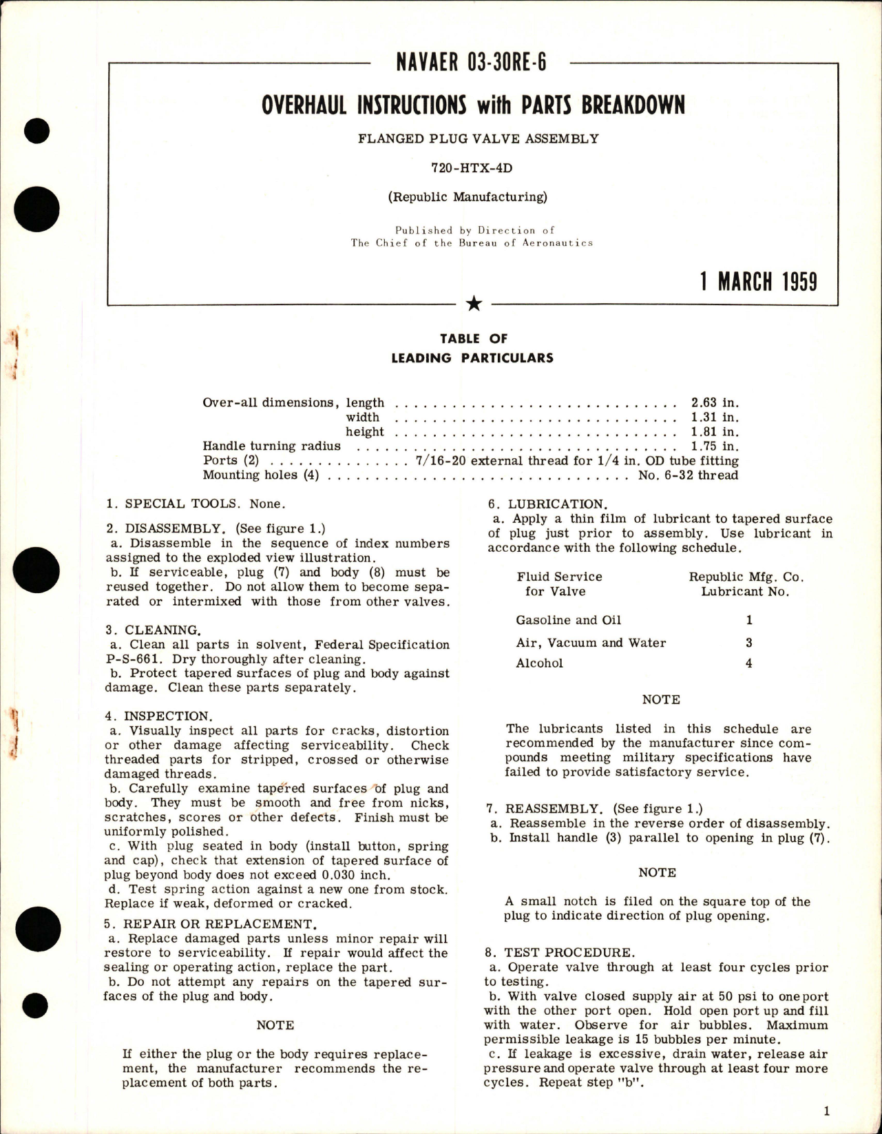 Sample page 1 from AirCorps Library document: Overhaul Instructions with Parts Breakdown for Flanged Plug Valve Assembly - 720-HTX-4D