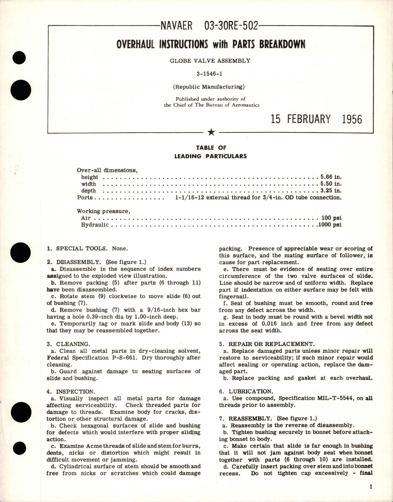 Sample page 1 from AirCorps Library document: Overhaul Instructions with Parts Breakdown for Globe Valve Assembly - 3-1546-1