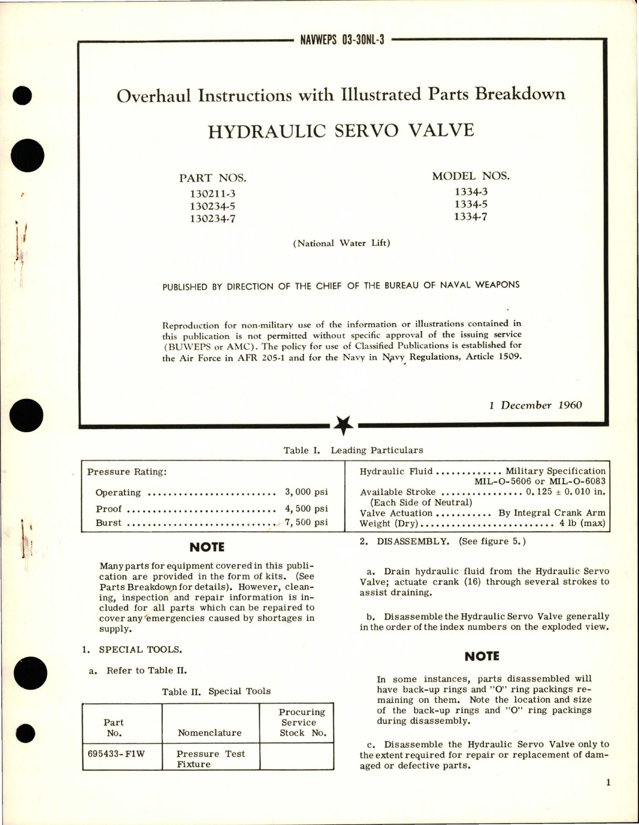 Sample page 1 from AirCorps Library document: Overhaul Instructions with Illustrated Parts for Hydraulic Servo Valve - Parts 130211-3, 130234-5, and 130234-7