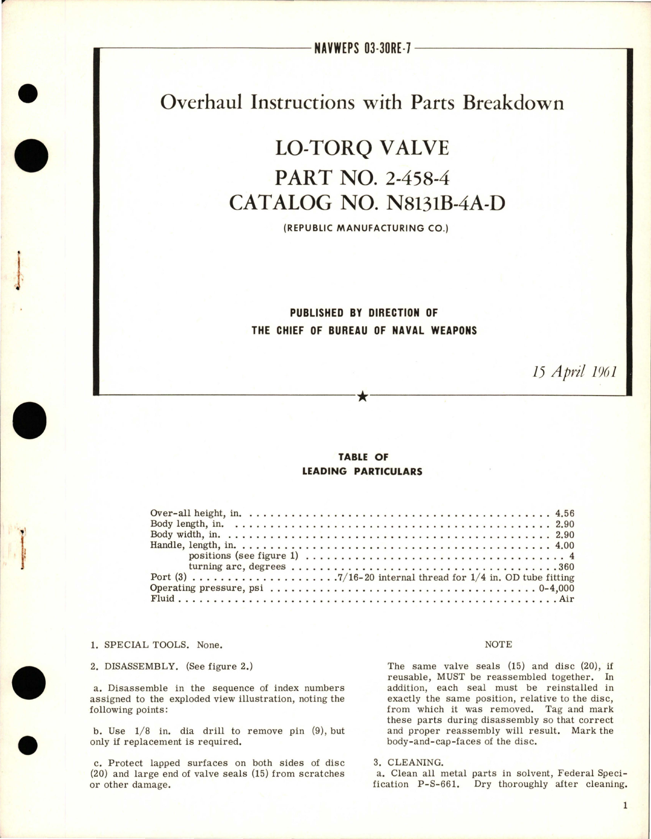 Sample page 1 from AirCorps Library document: Overhaul Instructions with Parts Breakdown for LO-TORQ Valve - Part 2-458-4