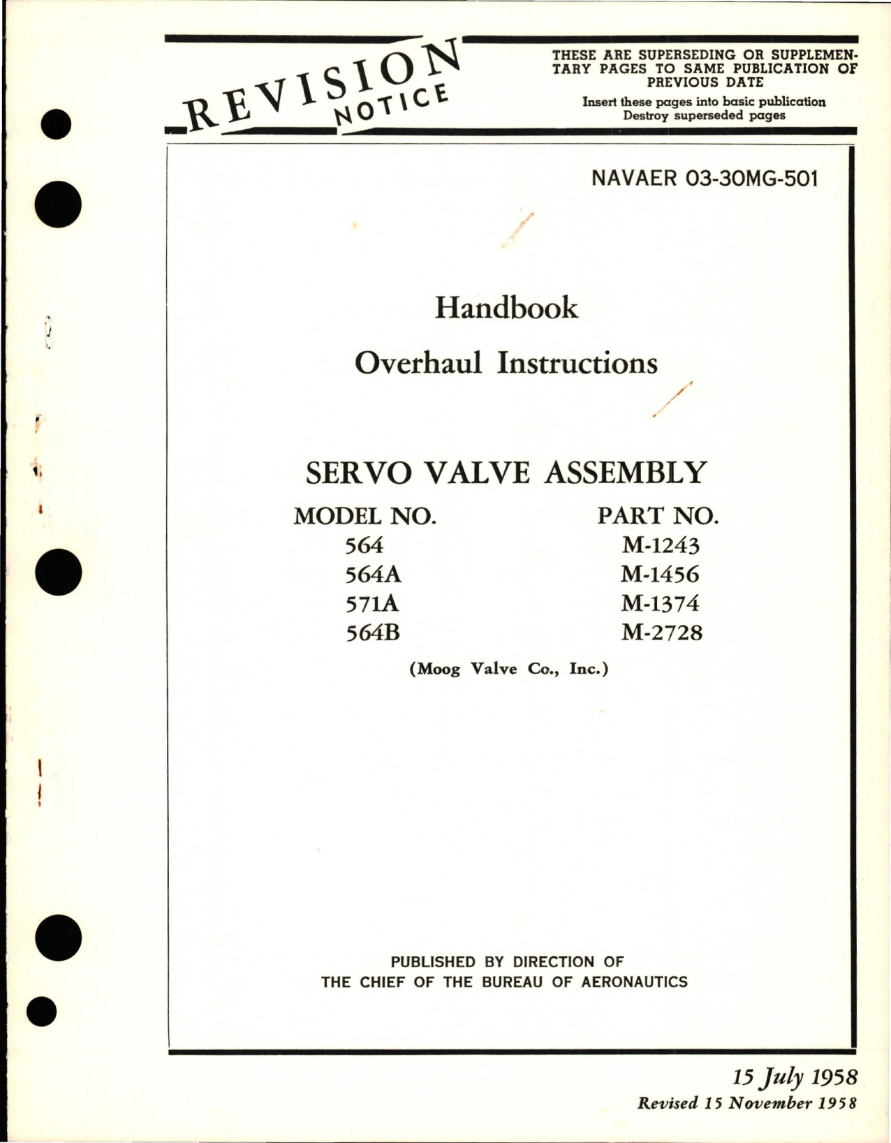 Sample page 1 from AirCorps Library document: Overhaul Instructions for Servo Valve Assembly - Model 564, 564A, 571A, and 564B