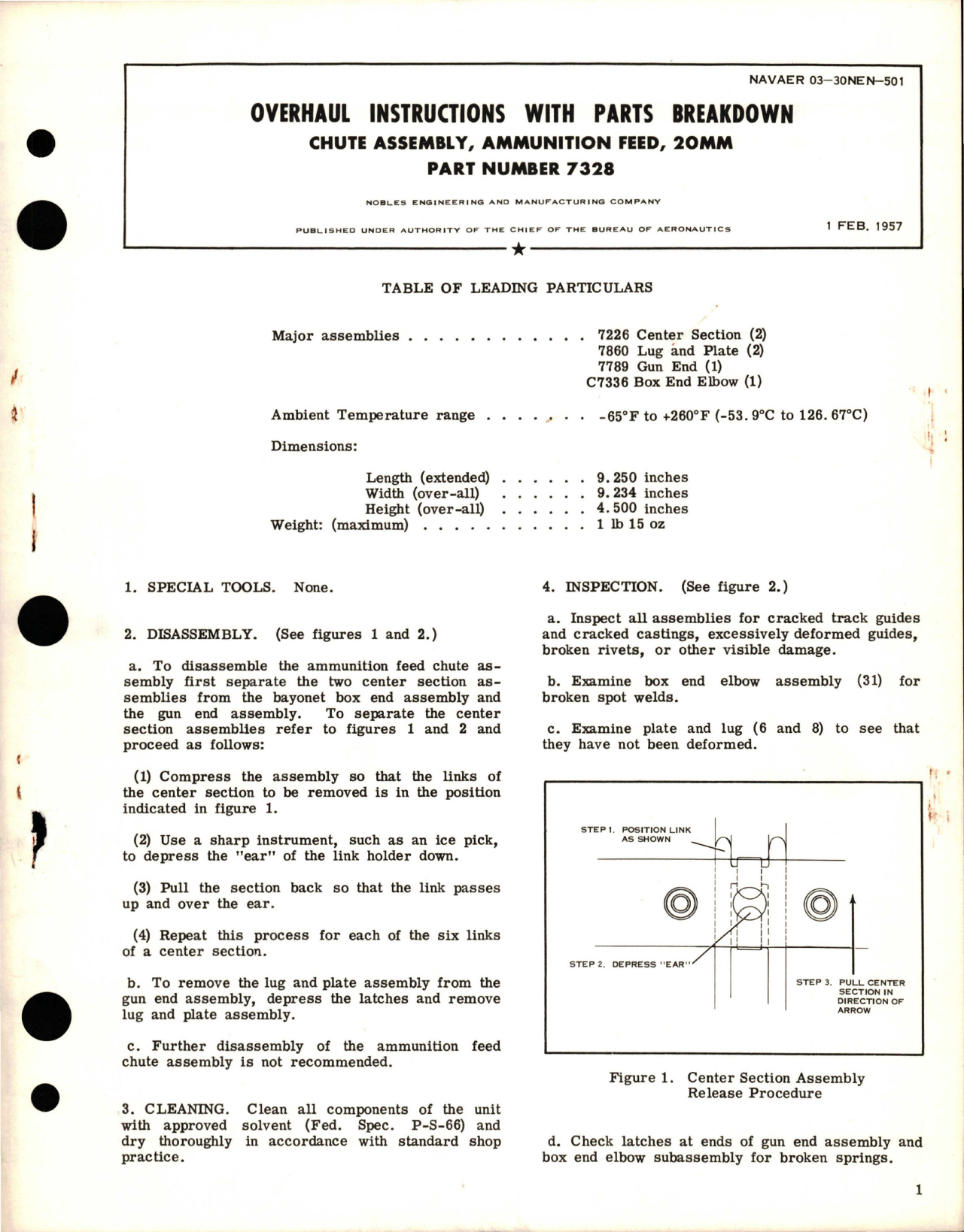 Sample page 1 from AirCorps Library document: Overhaul Instructions with Parts Breakdown for 20MM Ammunition Feed Chute Assembly - Part 7328