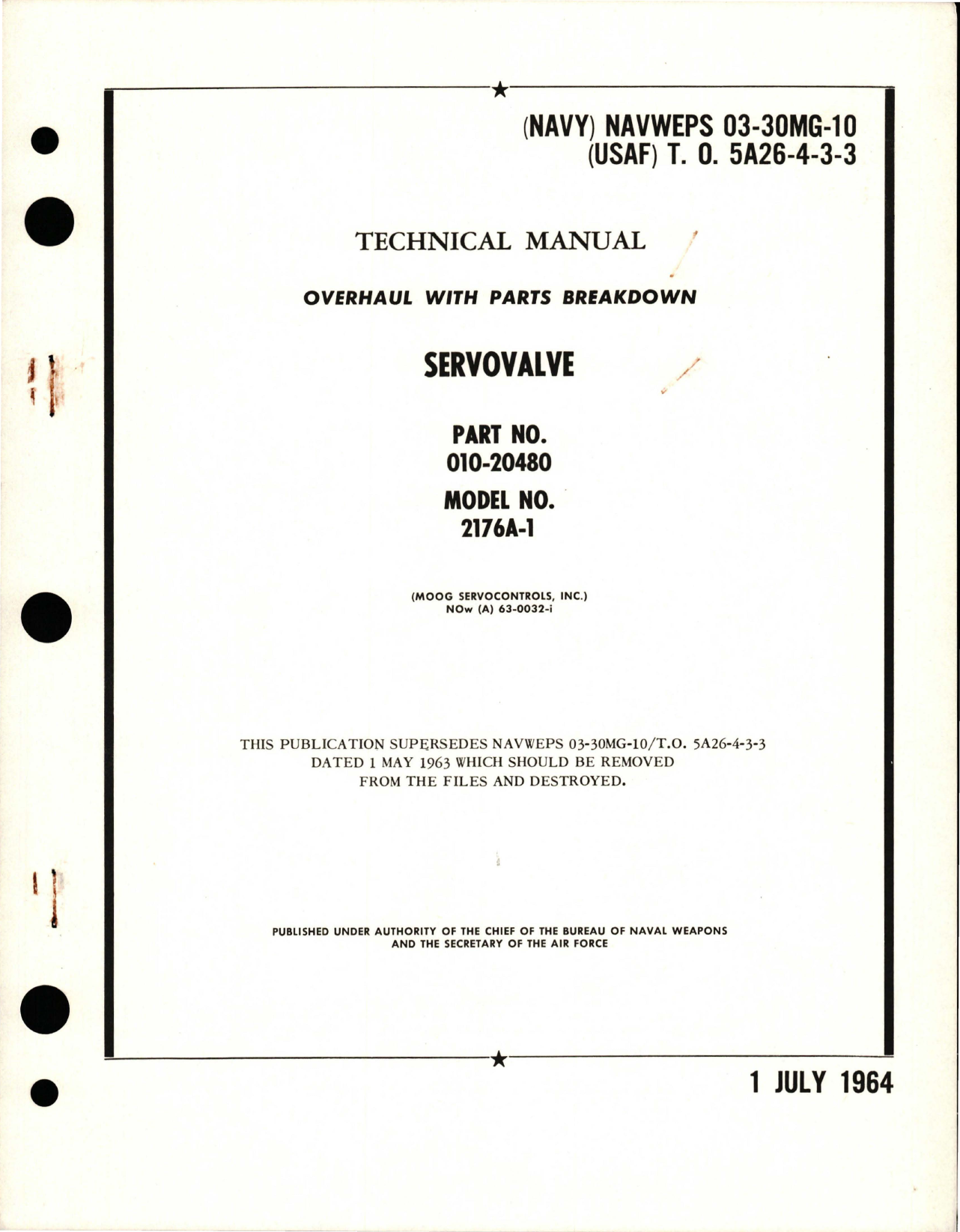 Sample page 1 from AirCorps Library document: Overhaul with Parts Breakdown for Servovalve - Part 010-20480 - Model 2176A-1