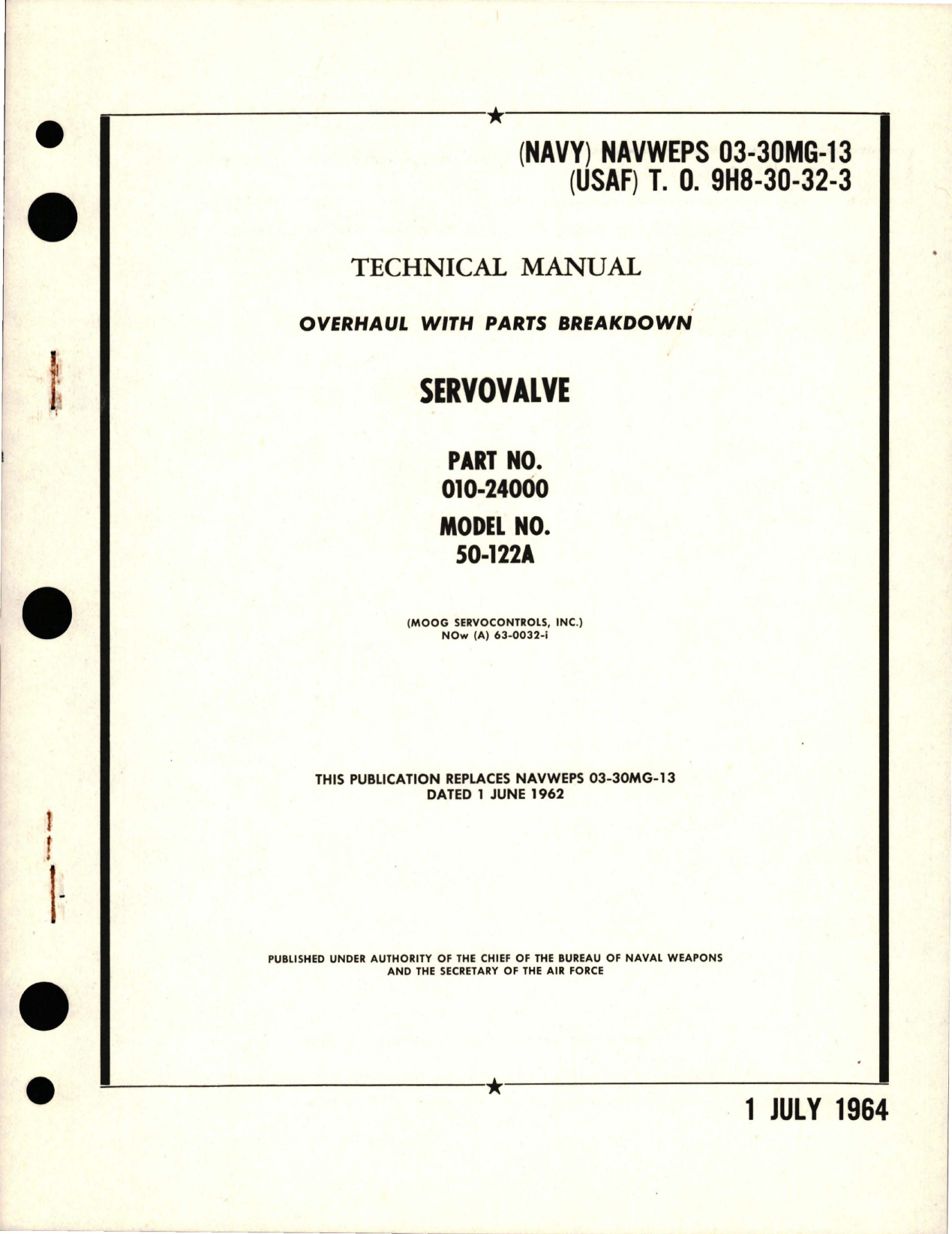 Sample page 1 from AirCorps Library document: Overhaul with Parts Breakdown for Servovalve - Part 010-24000 - Model 50-122A