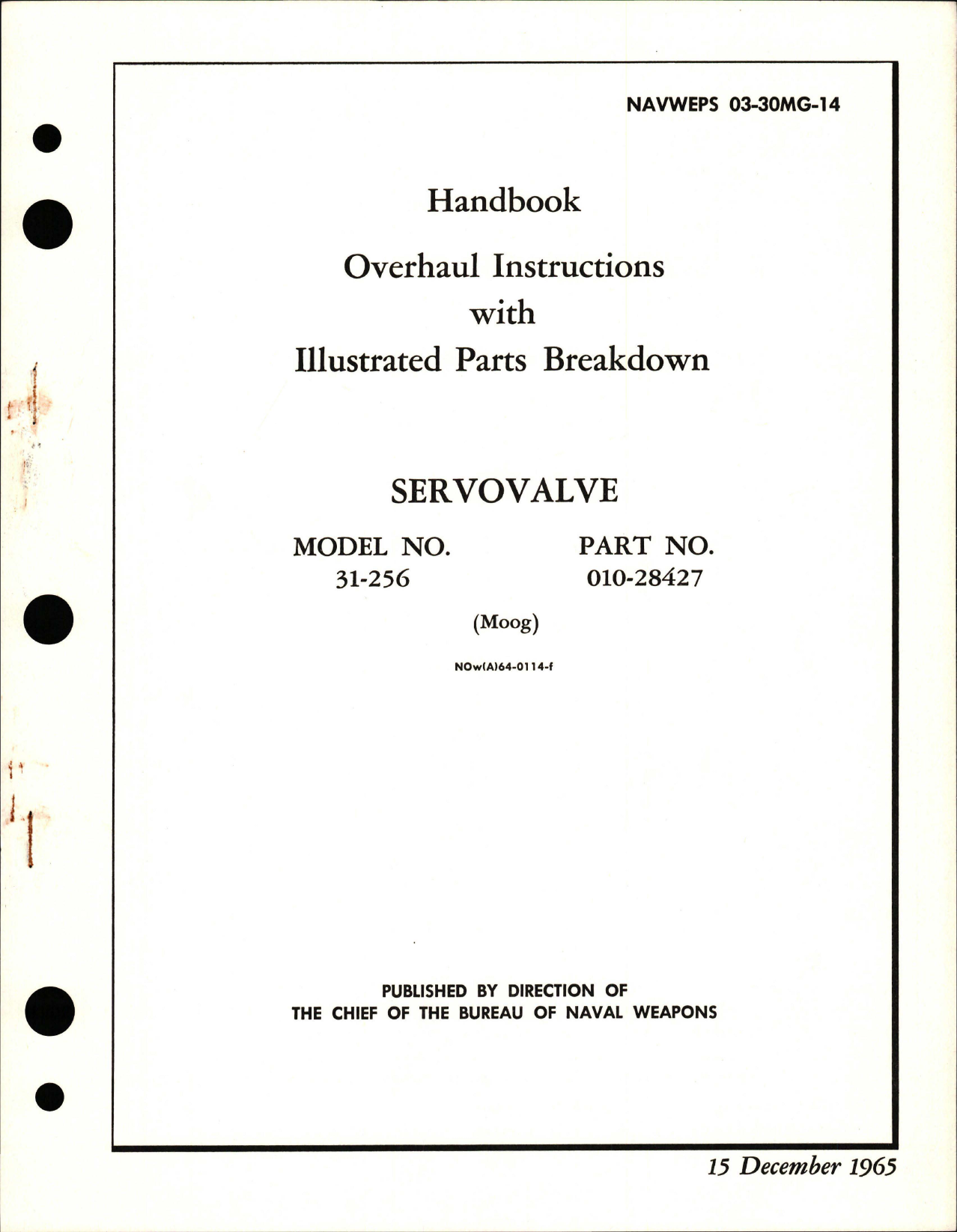 Sample page 1 from AirCorps Library document: Overhaul Instructions with Illustrated Parts Breakdown for Servovalve - Model 31-256 - Part 010-28427 