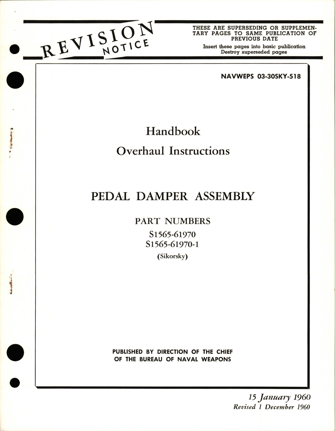 Sample page 1 from AirCorps Library document: Overhaul Instructions for Pedal Damper Assembly - Part S1565-61970 and S1565-61970-1