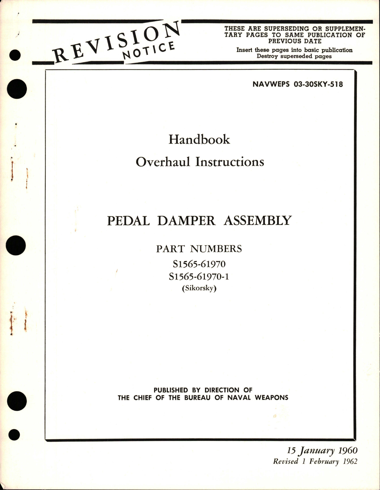 Sample page 1 from AirCorps Library document: Overhaul Instructions for Pedal Damper Assembly - Part S1565-61970 and S1565-61970-1