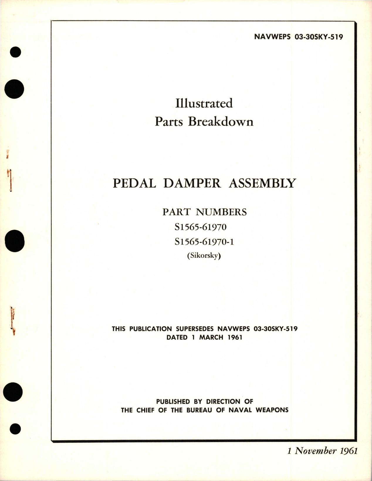 Sample page 1 from AirCorps Library document: Illustrated Parts Breakdown for Pedal Damper Assembly - Part S1565-61970 and S1565-61970-1