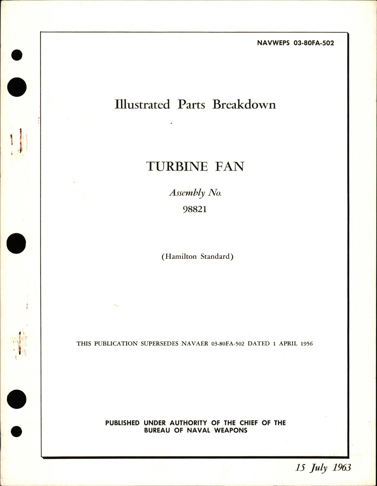 Sample page 1 from AirCorps Library document: Illustrated Parts Breakdown for Turbine Fan - Assembly No. 98821