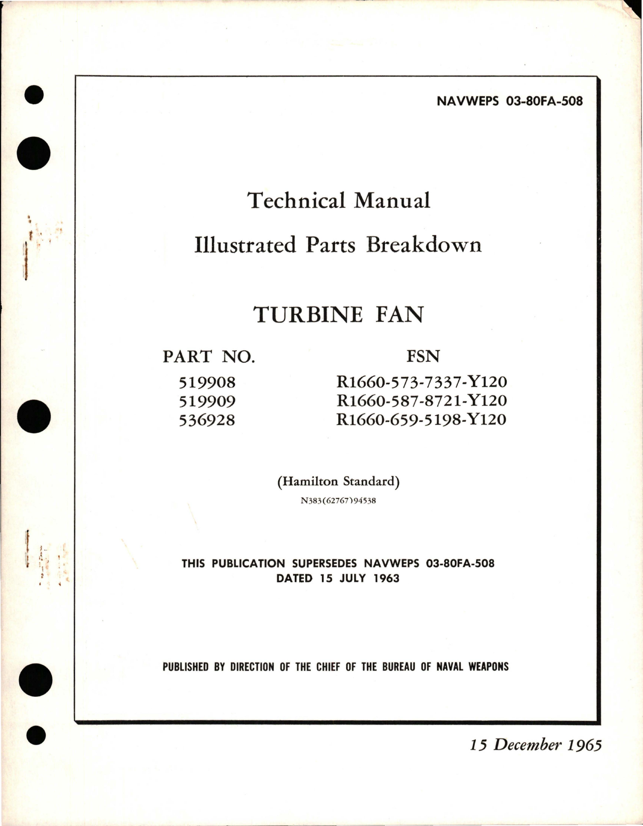 Sample page 1 from AirCorps Library document: Illustrated Parts Breakdown for Turbine Fan - Parts 519908, 519909, and 536928 