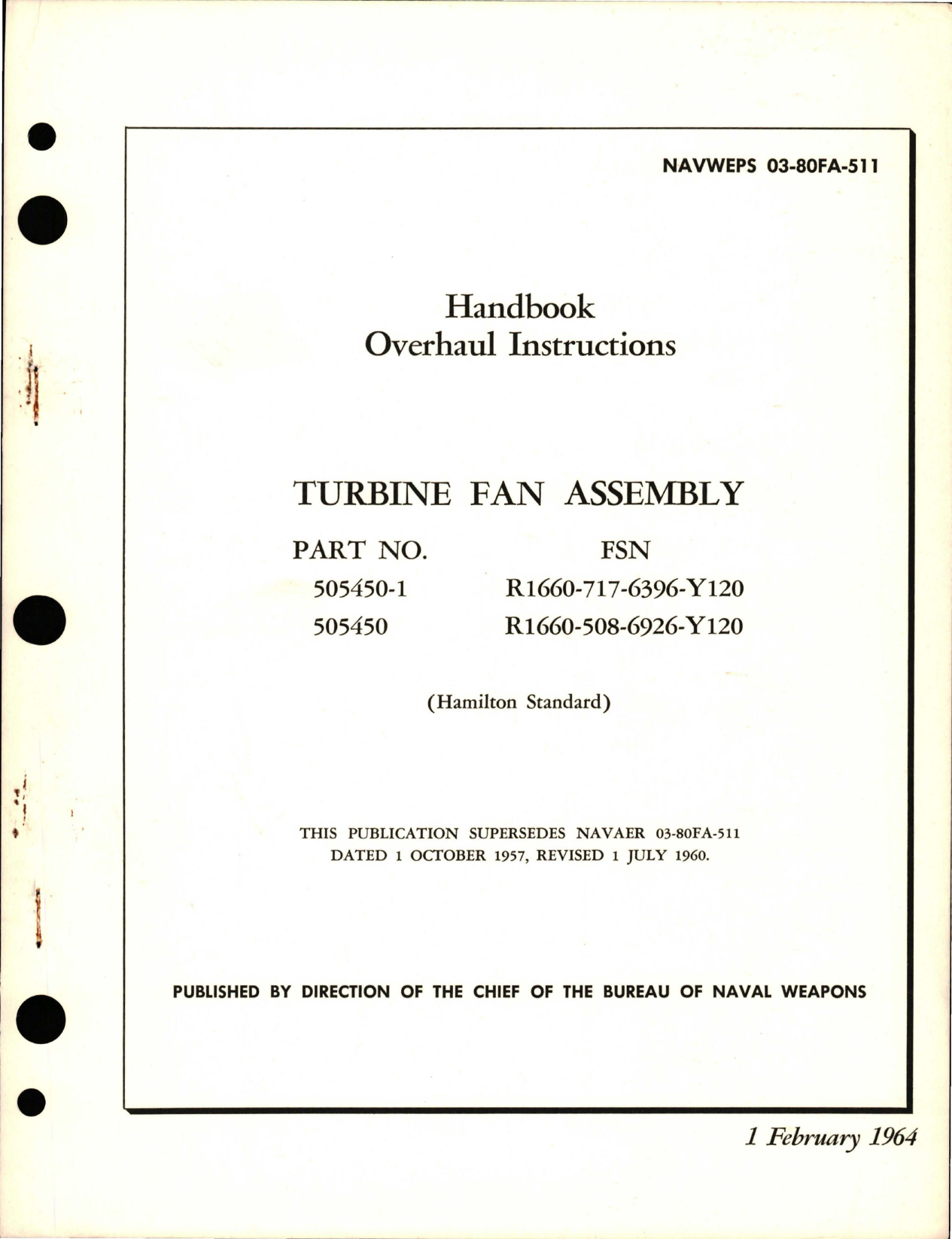 Sample page 1 from AirCorps Library document: Overhaul Instructions for Turbine Fan Assembly - Parts 505450-1 and 505450 