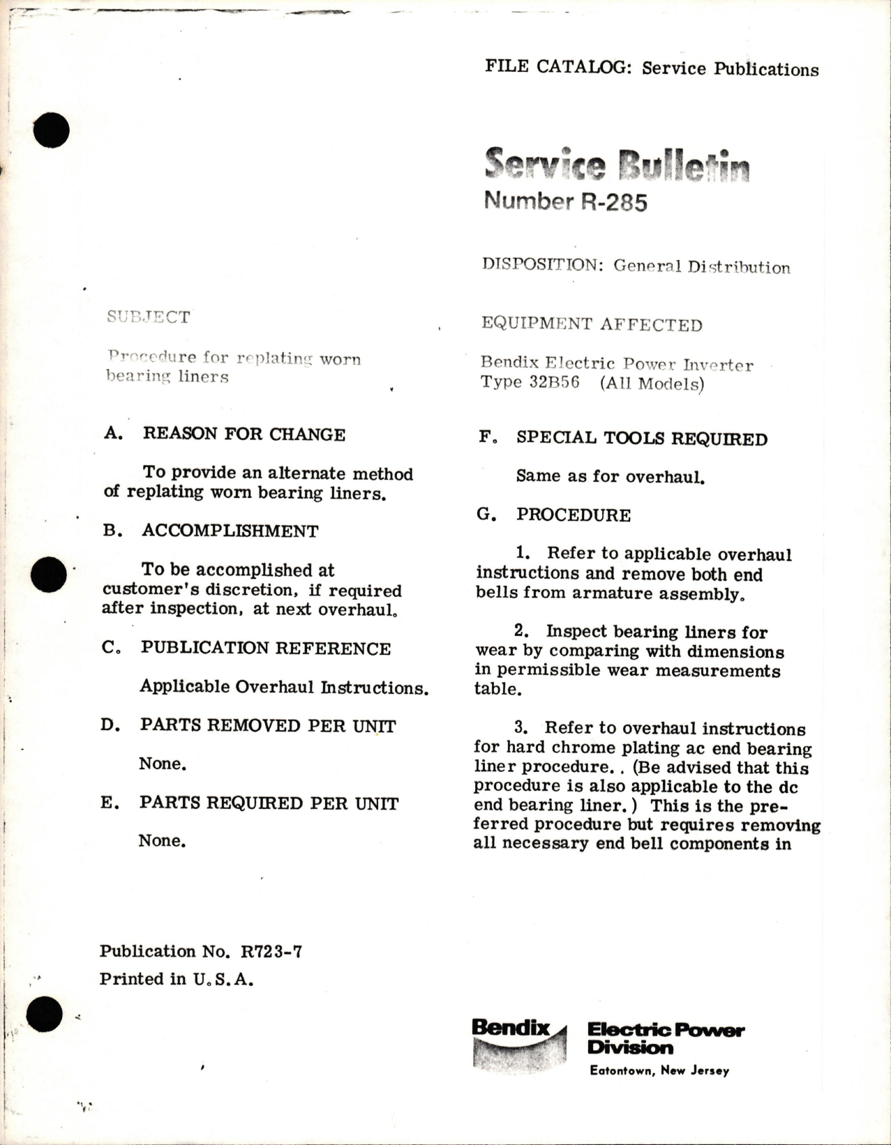 Sample page 1 from AirCorps Library document: Procedure for Replating Worn Bearing Liners - Type 32B56