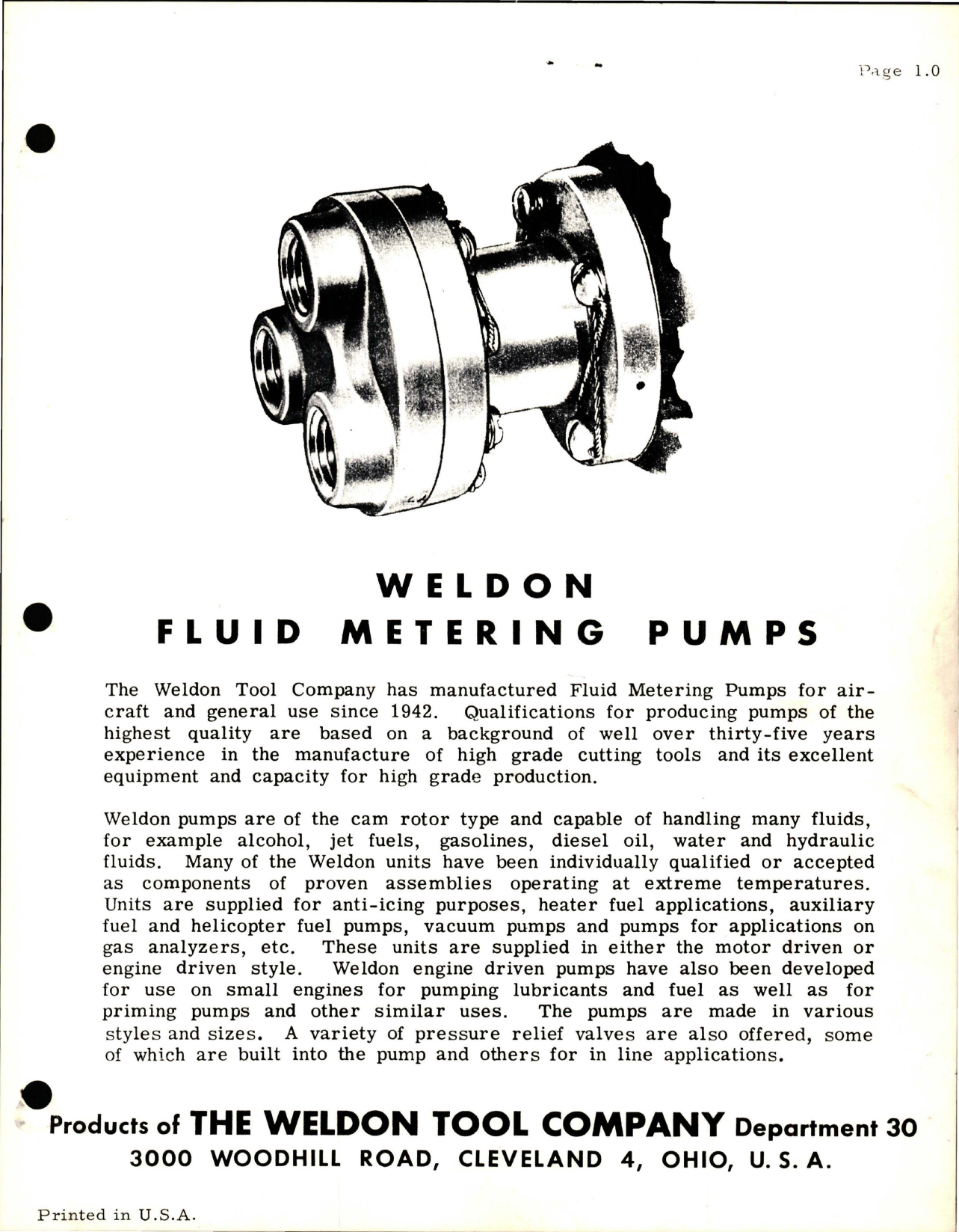 Sample page 1 from AirCorps Library document: Service Information with Test Procedures and Parts List for Fluid Metering Pumps