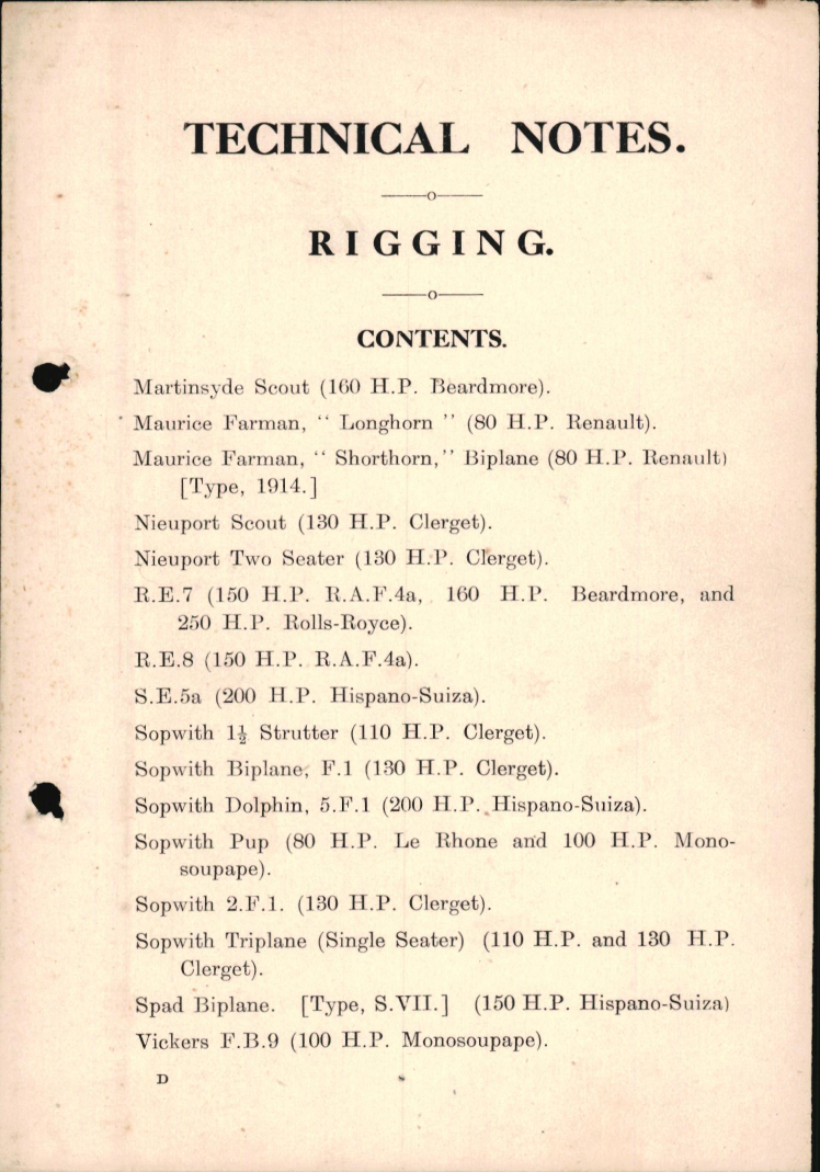 Sample page 5 from AirCorps Library document: RAF Technical Notes for Aeroplanes M-Z