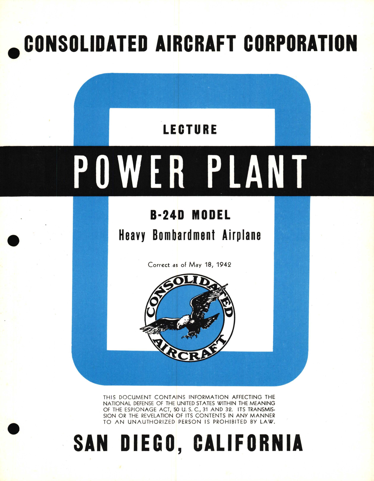 Sample page 1 from AirCorps Library document: Power Plant Information for the Model B-24D 