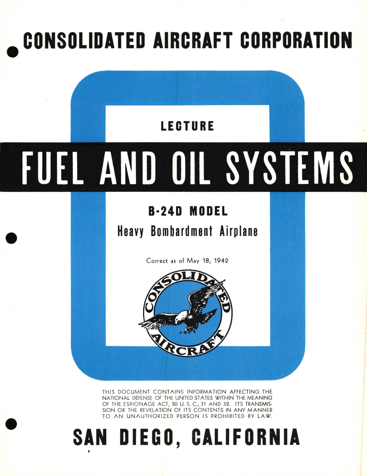 Sample page 1 from AirCorps Library document: Fuel and Oil Systems Information for the Model B-24D