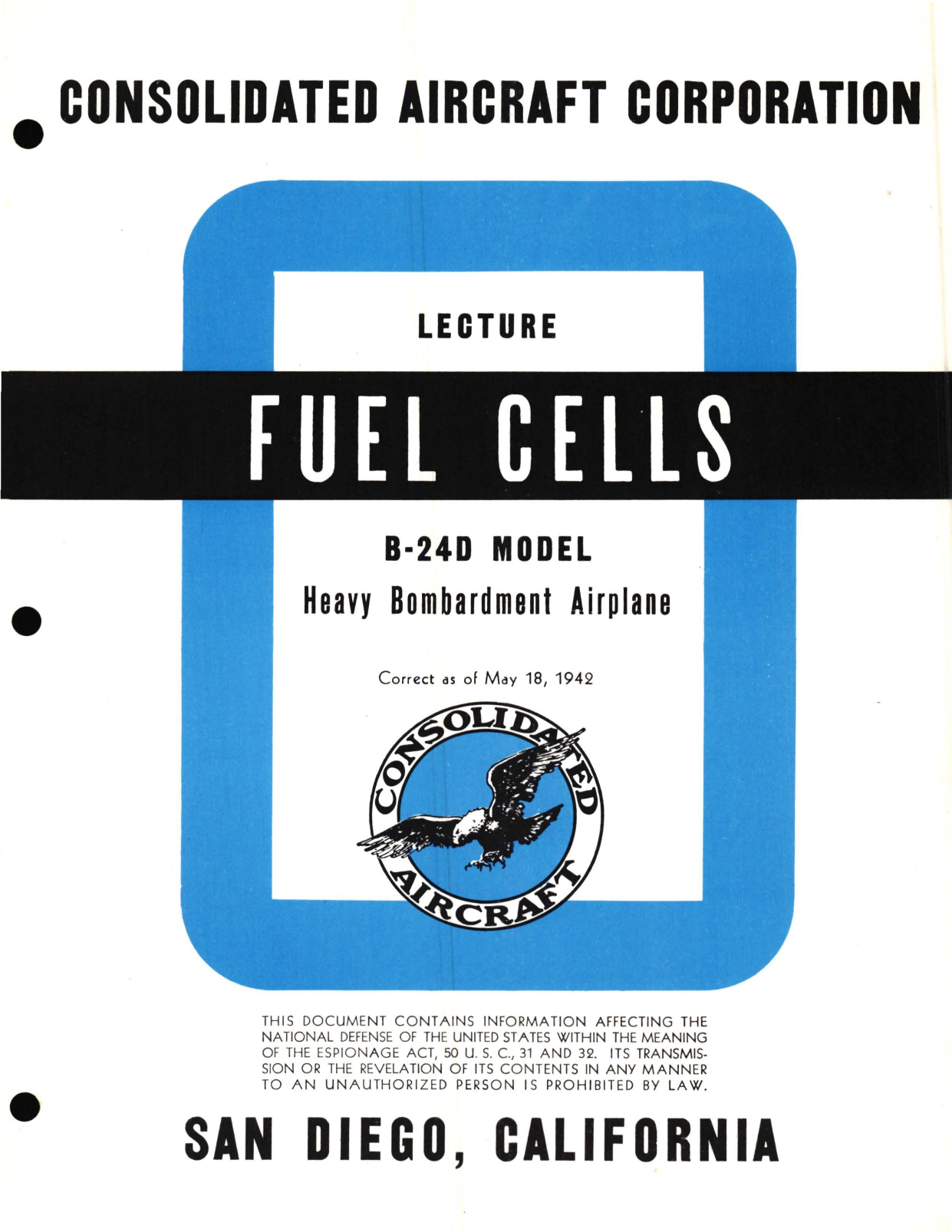 Sample page 1 from AirCorps Library document: Fuel Cells Information for the Model B-24D 