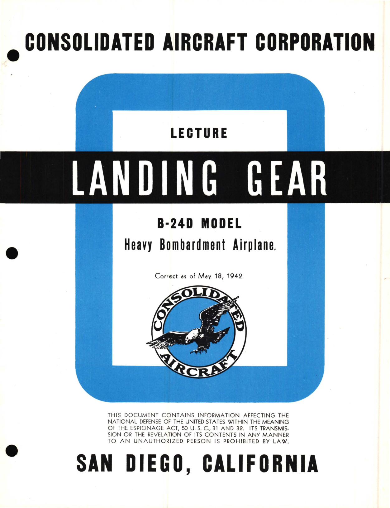 Sample page 1 from AirCorps Library document: Landing Gear Information for the Model B-24D