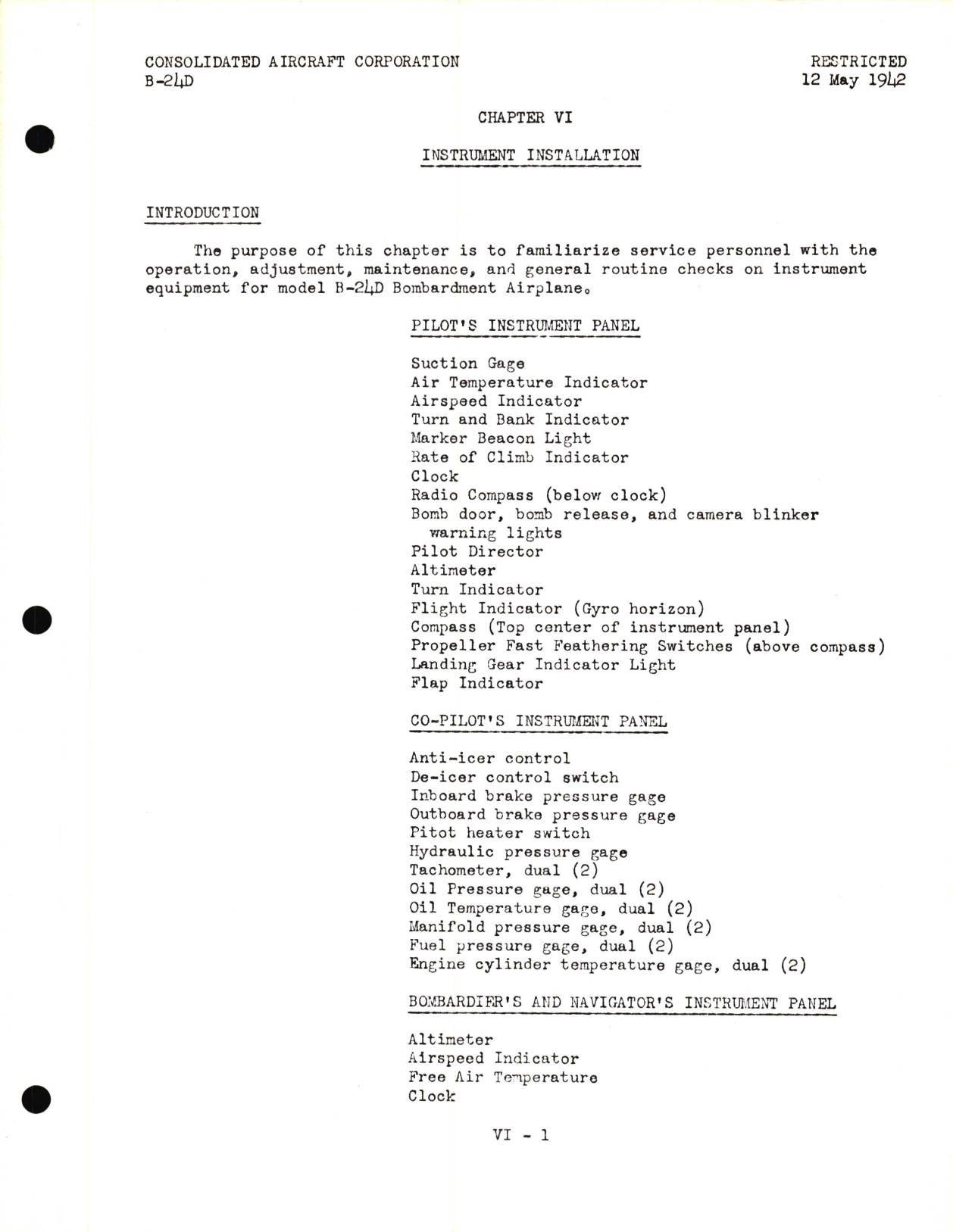 Sample page 5 from AirCorps Library document: Instruments and Vacuum System Information for the Model B-24D 