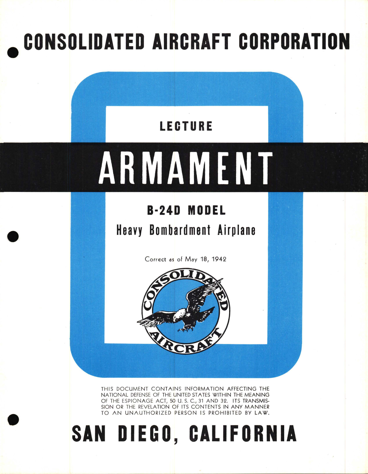 Sample page 1 from AirCorps Library document: Armament Information for the Model B-24D