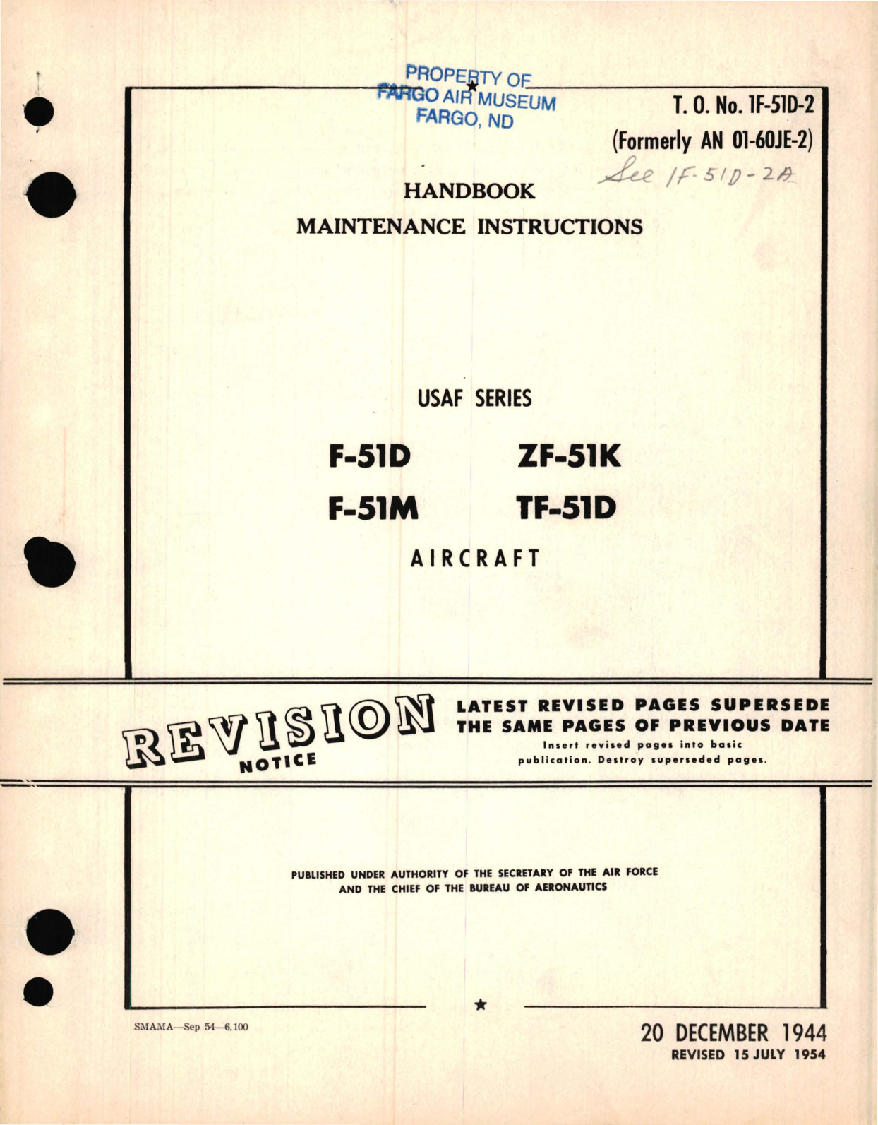 Sample page 1 from AirCorps Library document: Maintenance Instructions for USSAF F-51D, F-51M, ZF-51K, and TF-51D 