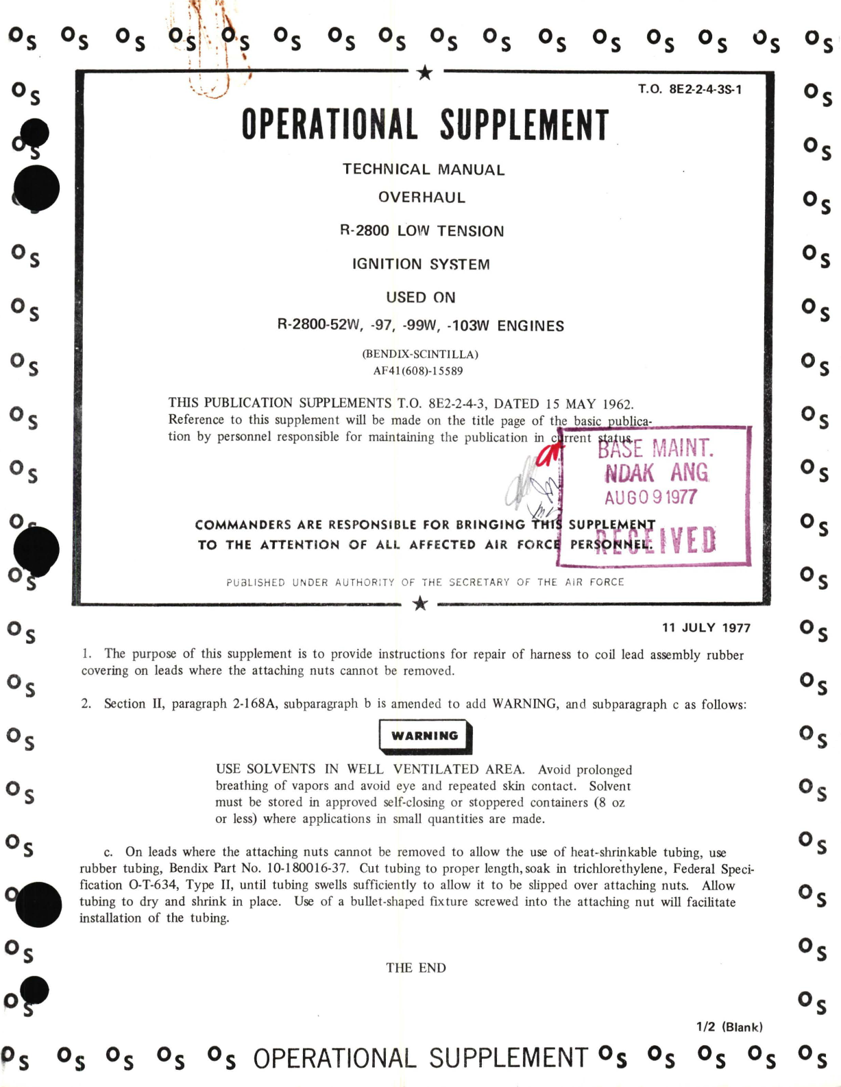 Sample page 1 from AirCorps Library document: Overhaul Instructions for Low Tension Ignition System, R-2800-52W, -97, -99w, -103W Engines