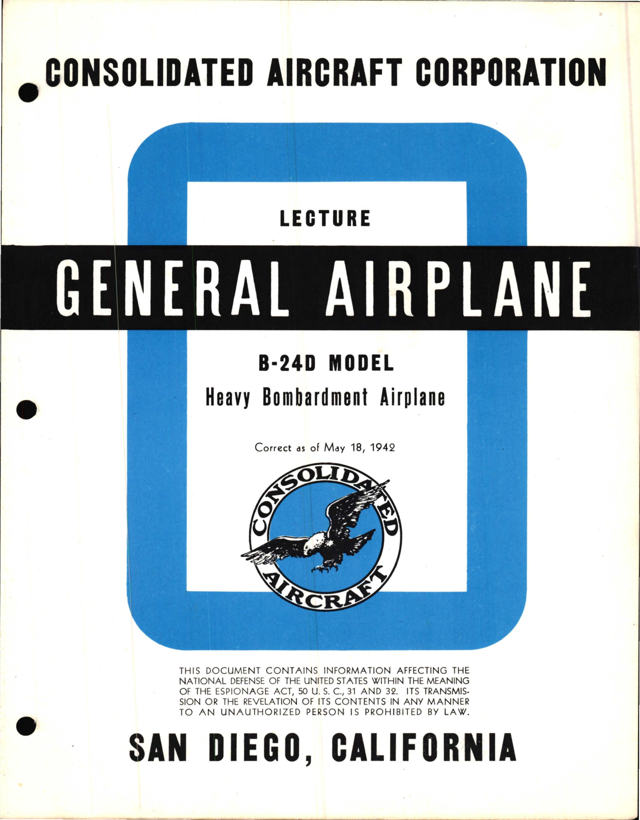 Sample page 1 from AirCorps Library document: General Airplane Information for the Model B-24D