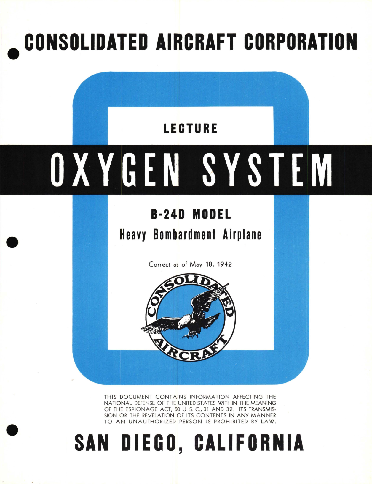 Sample page 1 from AirCorps Library document:  Oxygen System Information for the Model B-24D 