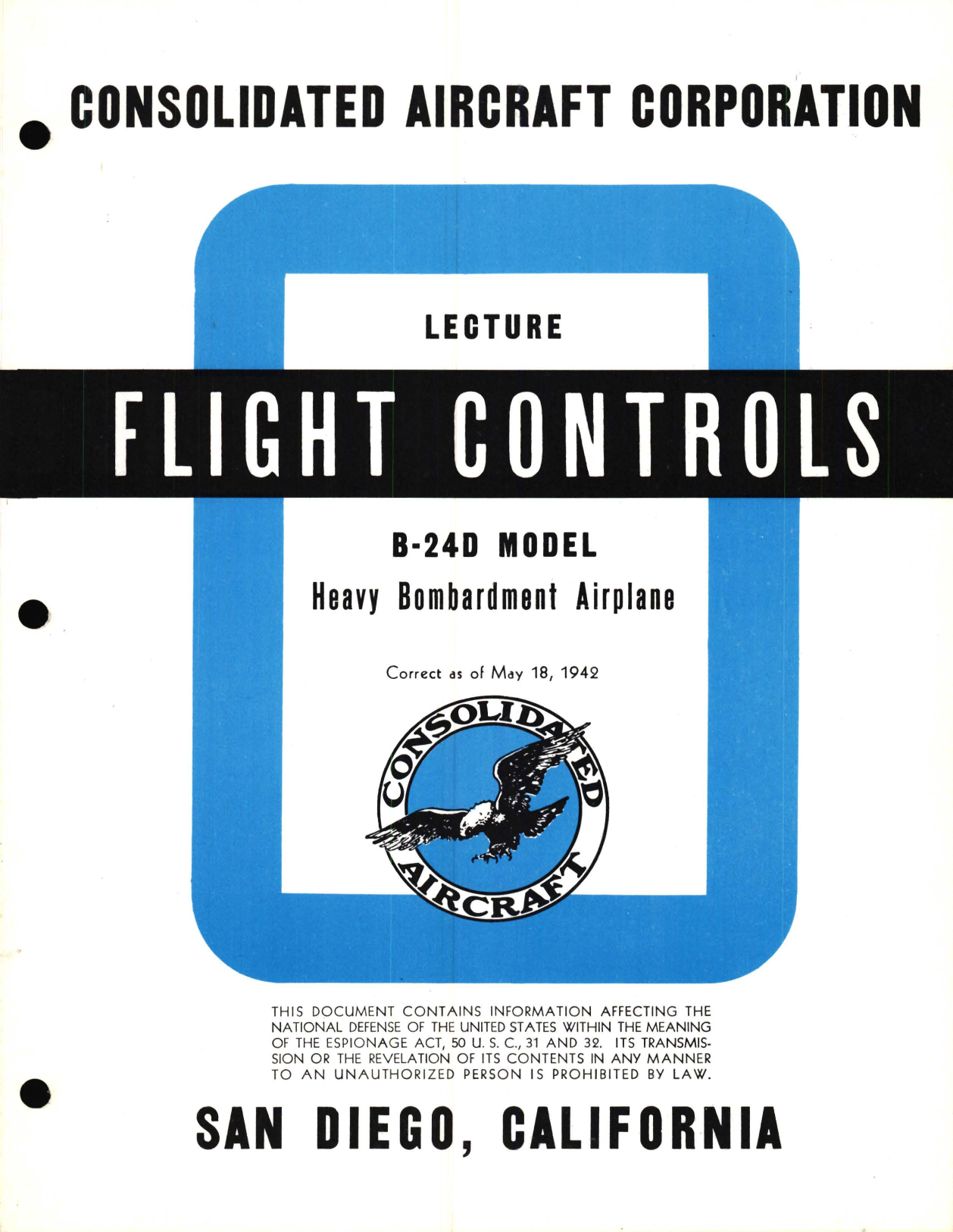 Sample page 1 from AirCorps Library document: Flight Controls Information for the Model B-24D 