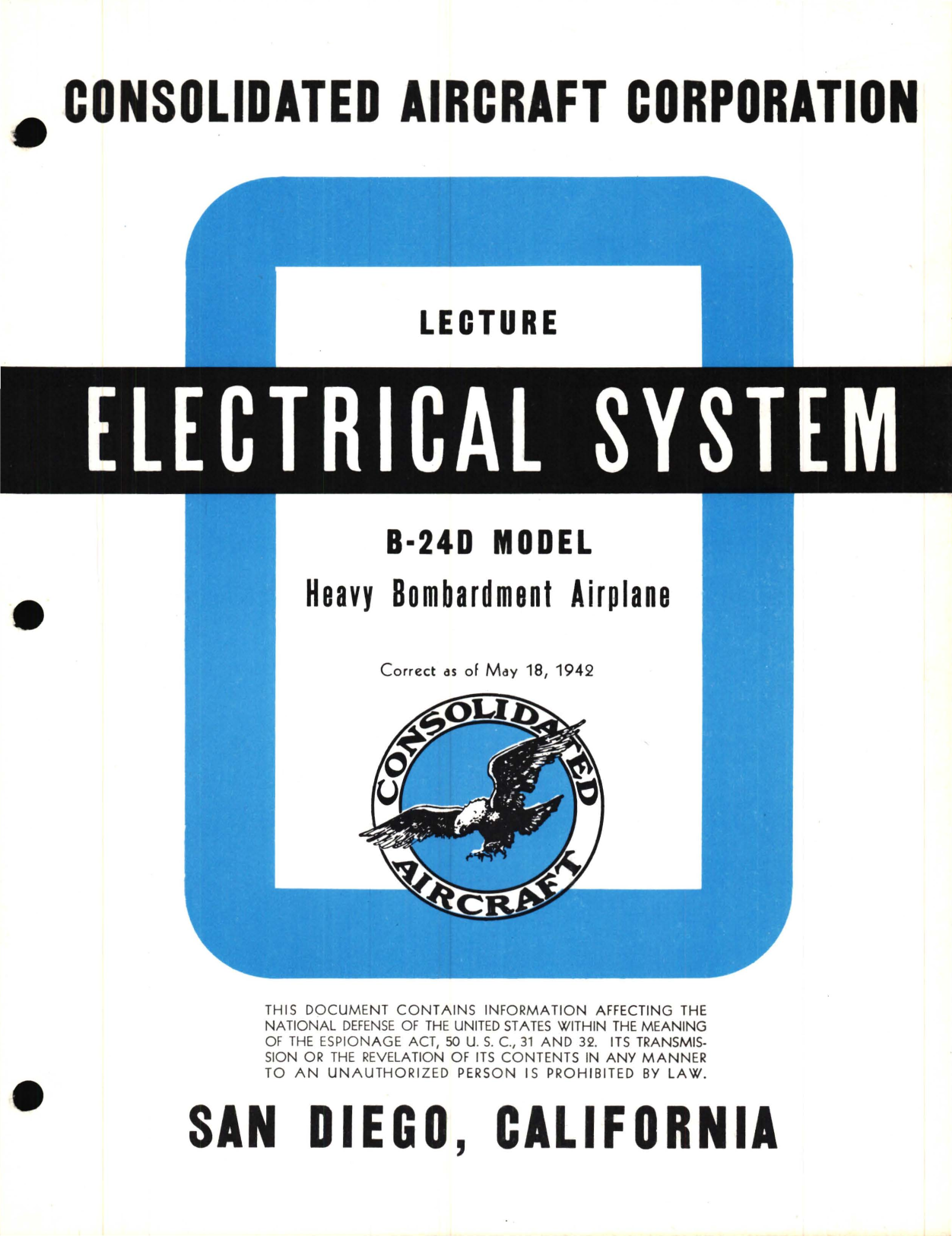 Sample page 1 from AirCorps Library document: Electrical System Information for the Model B-24D