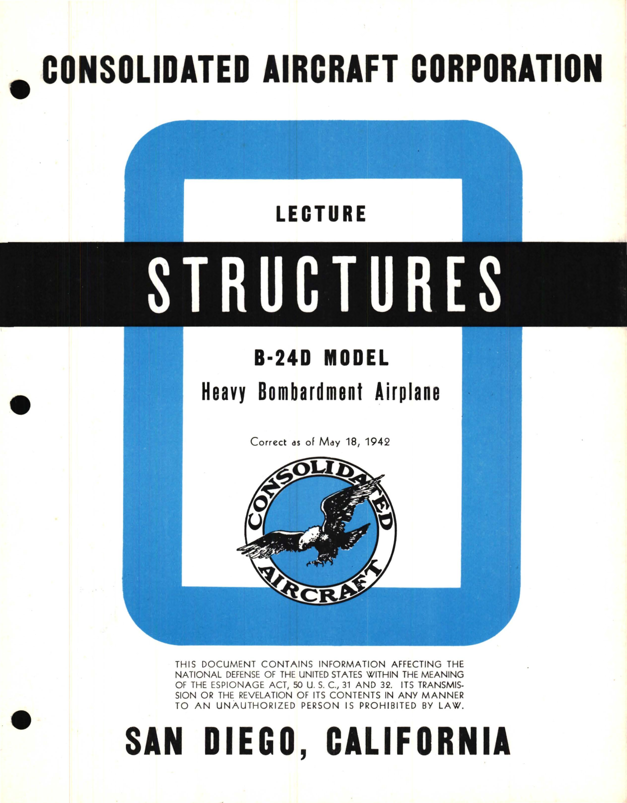 Sample page 1 from AirCorps Library document: Structures Information for the Model B-24D 