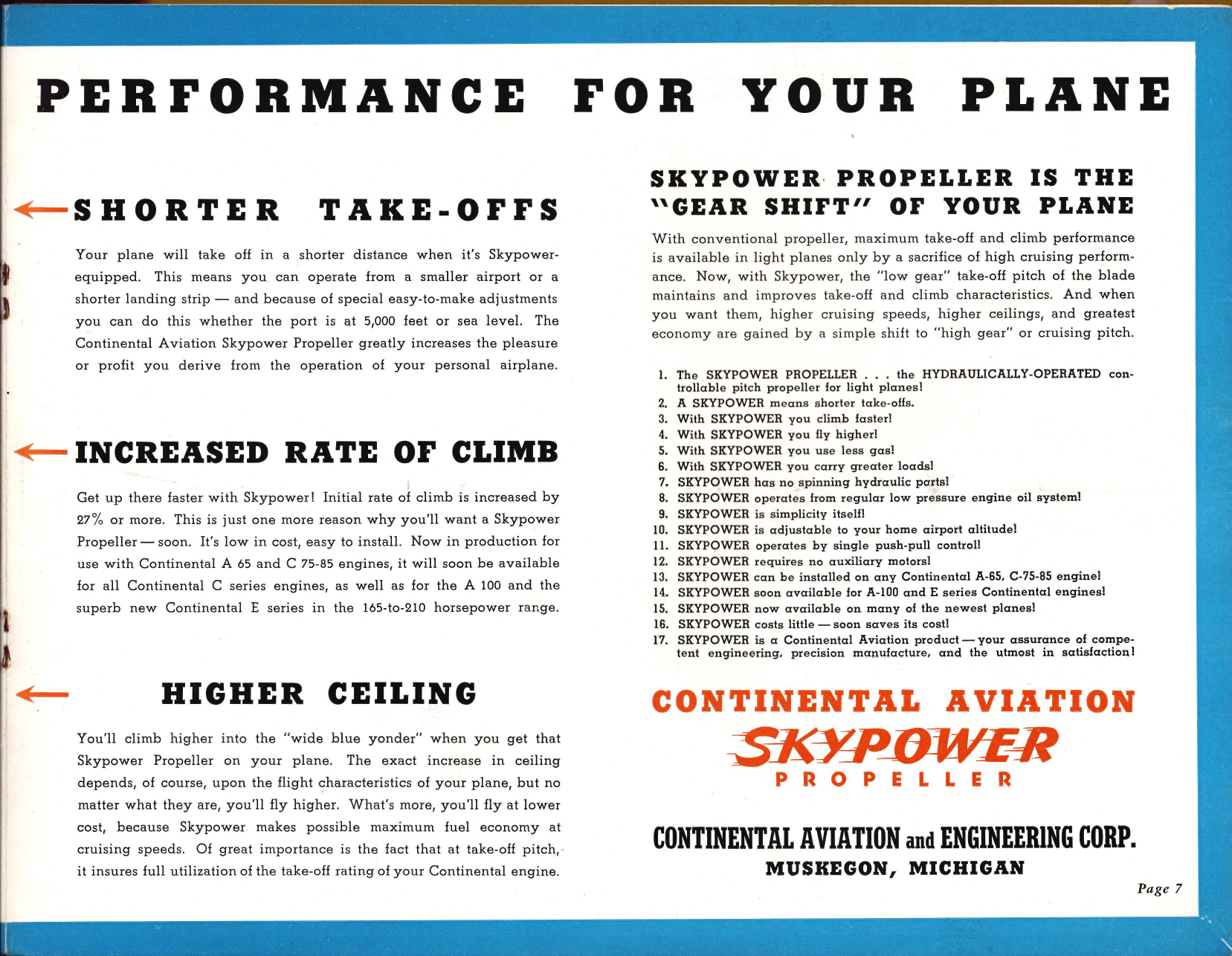 Sample page 7 from AirCorps Library document: Continental Aviation Skypower Hydraulically Operated, Controllable Pitch Propeller for Light Planes