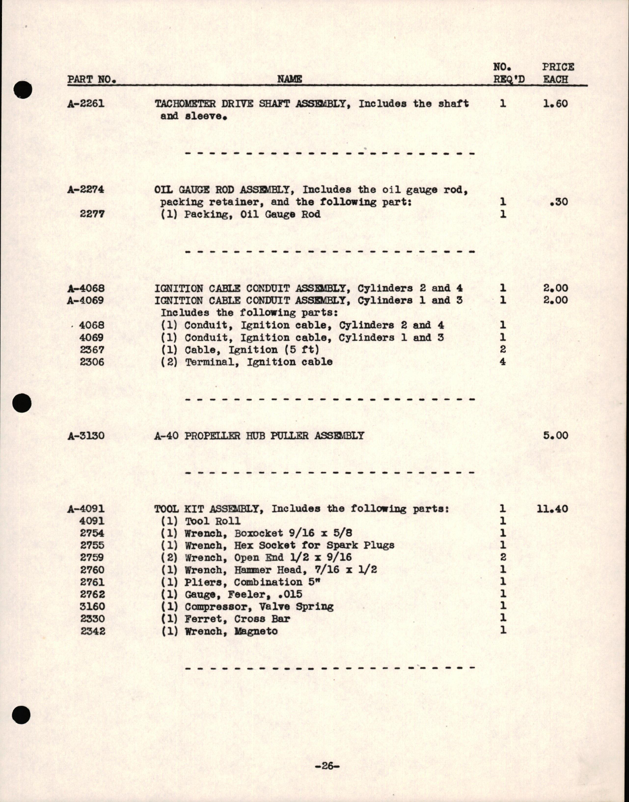 Sample page 7 from AirCorps Library document: Parts Price List for Continental A-40 Series 1, 2, and 3 Engines
