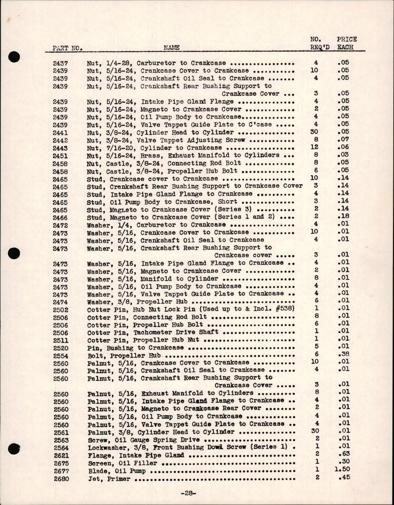 Sample page 9 from AirCorps Library document: Parts Price List for Continental A-40 Series 1, 2, and 3 Engines