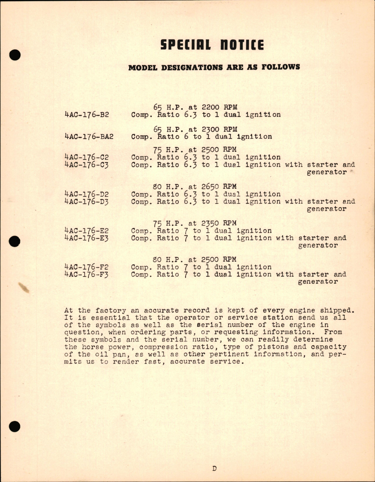 Sample page 7 from AirCorps Library document: Operators Handbook and Parts Catalog for Franklin Engine Model 4AC-176