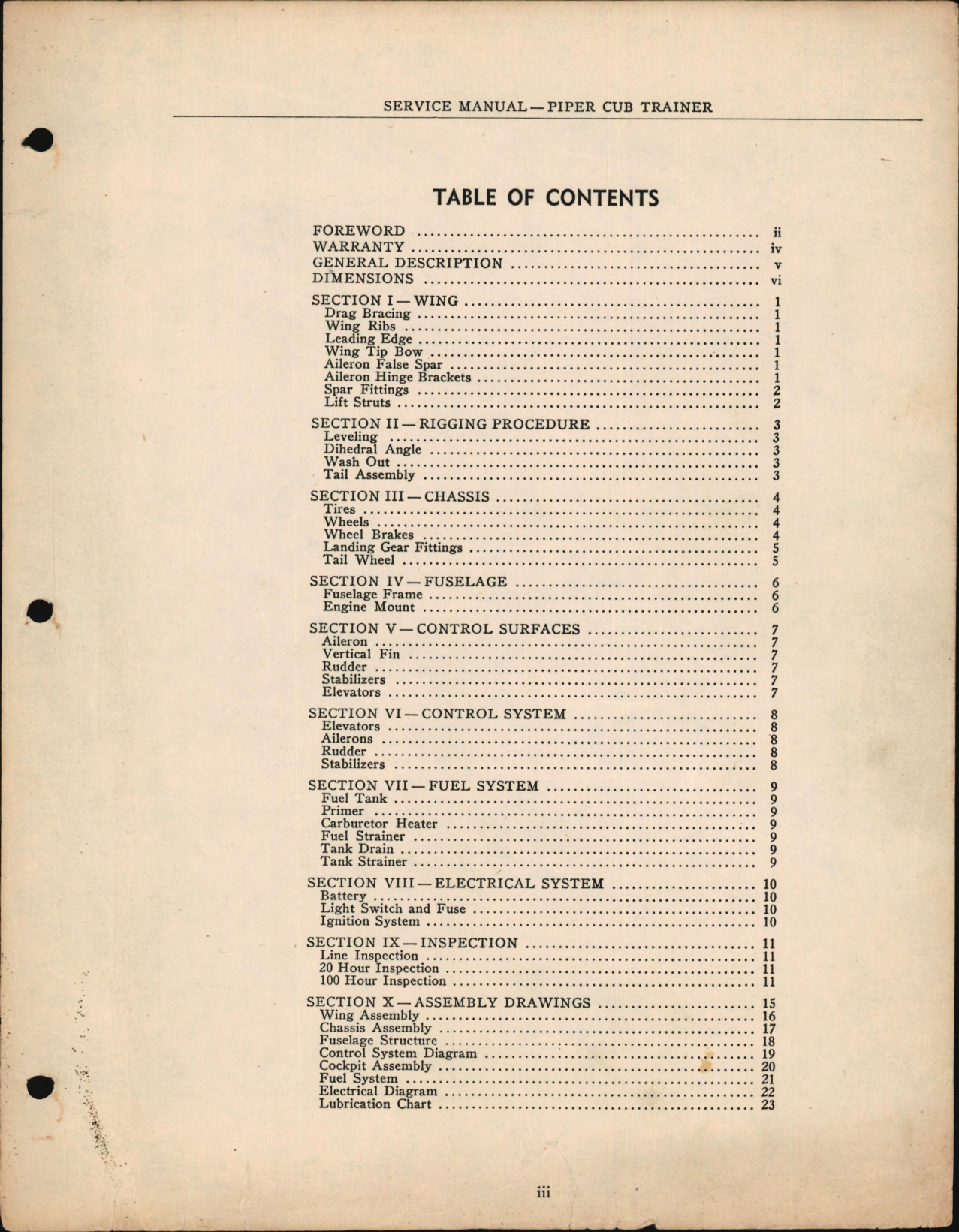 Sample page 1 from AirCorps Library document: Service Manual for Piper Cub Trainer