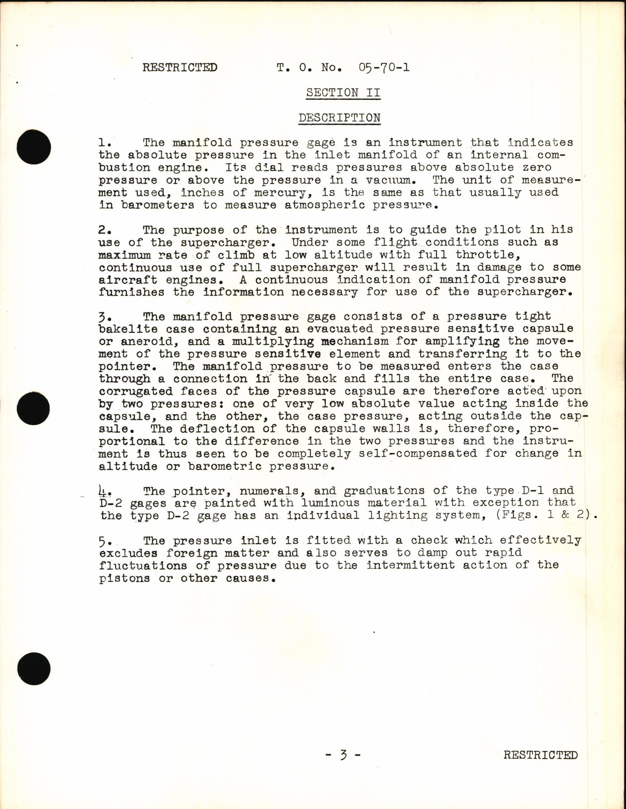 Sample page 5 from AirCorps Library document: Handbook of Instructions with Parts Catalog For Manifold Pressure Gage Types D-1 and D-2