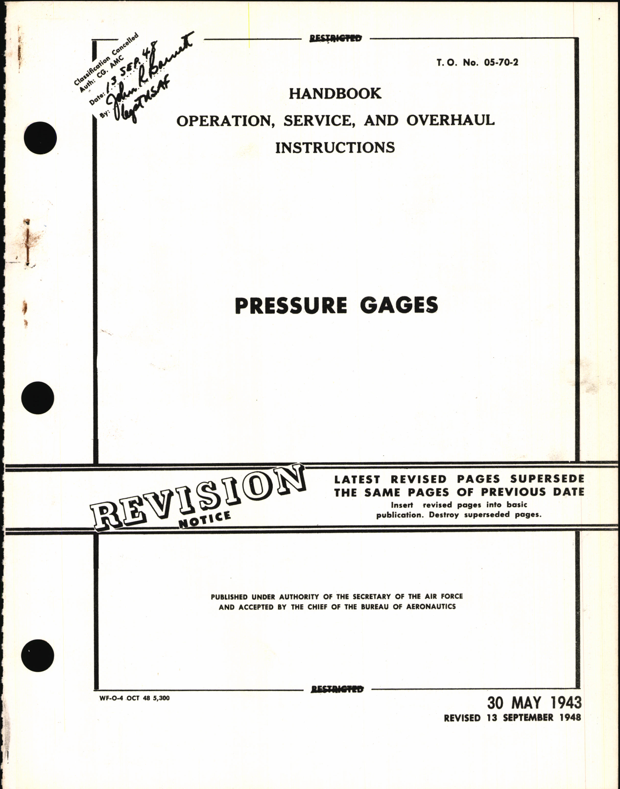 Sample page 1 from AirCorps Library document: Operation, Service, & Overhaul Instructions for Pressure Gages