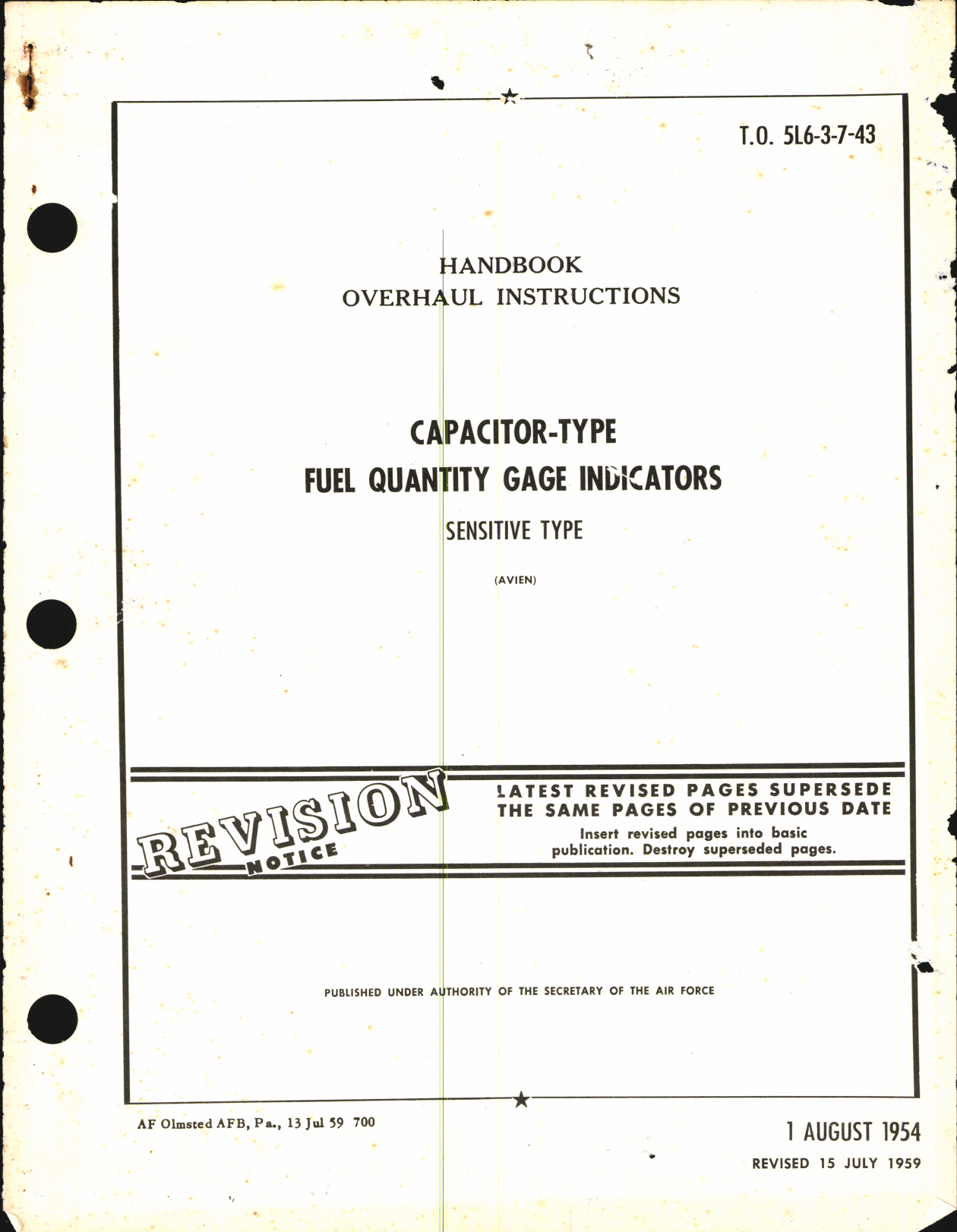 Sample page 1 from AirCorps Library document: Overhaul Instructions for Capacitor-Type Fuel Quantity Gage Indicators (Sensitive Type)