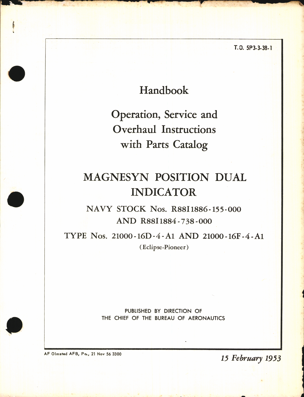Sample page 1 from AirCorps Library document: Operation, Service, & Overhaul Inst w/ Parts Catalog for Magnesyn Position Indicator