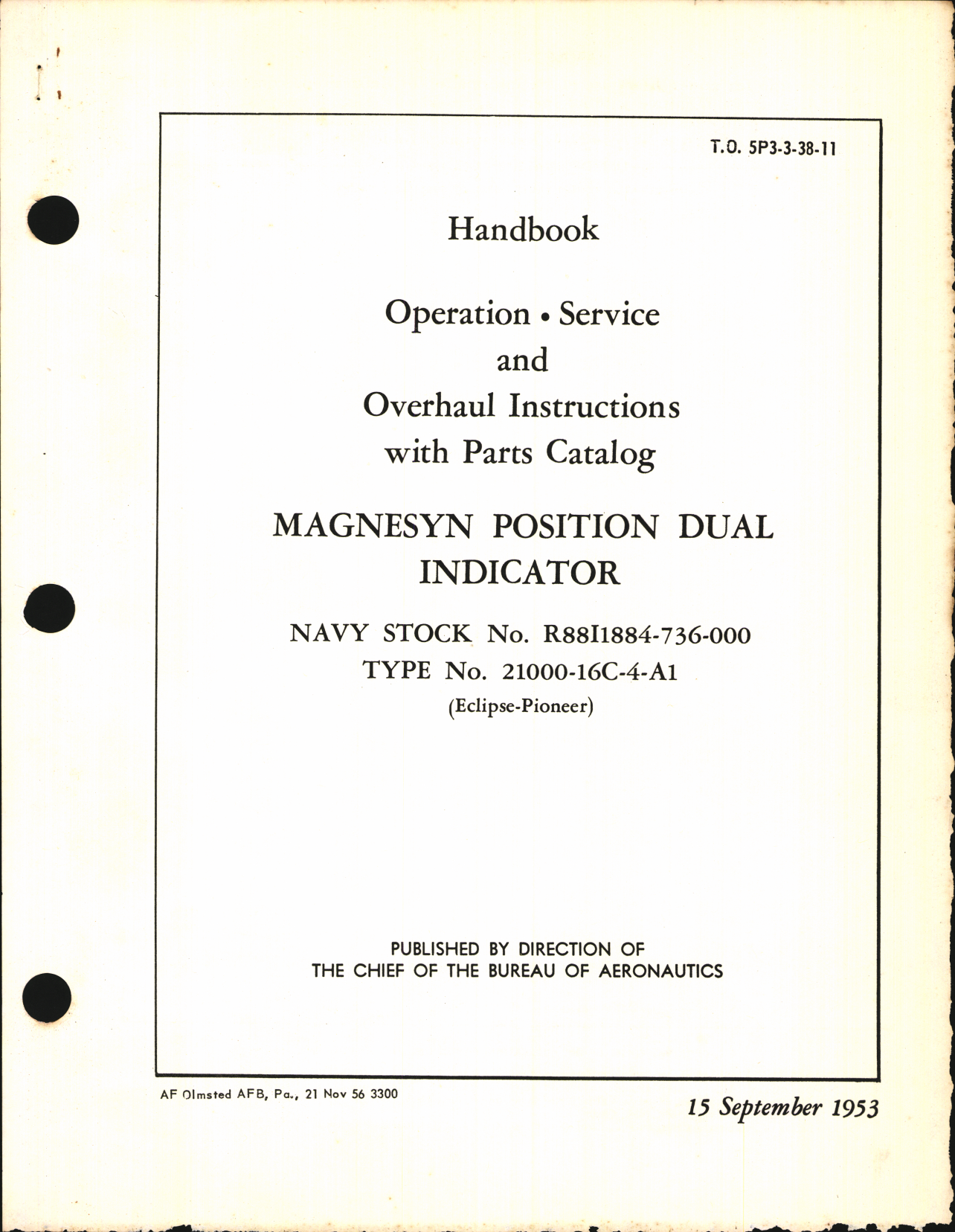 Sample page 1 from AirCorps Library document: Operation, Service, & Overhaul Inst w/ Parts Catalog for Magnesyn Position Dual Indicator