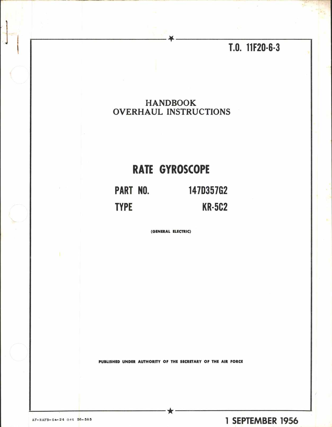 Sample page 1 from AirCorps Library document: Overhaul Instructions for Rate Gyroscope Part No. 147D357G2, Type KR-5C2