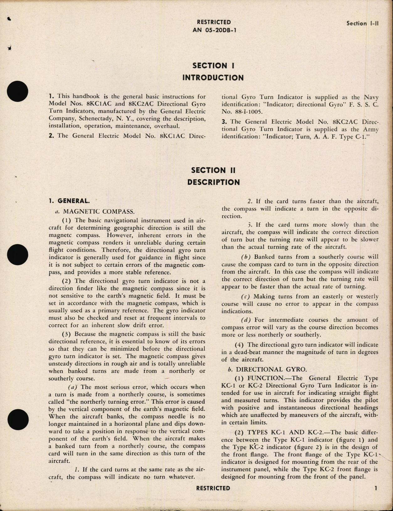 Sample page 7 from AirCorps Library document: Operation, Service & Overhaul Inst with Parts Catalog for Directional Gyro Turn Indicator Type C-1 F.S.S.C. No. 88-I-1005
