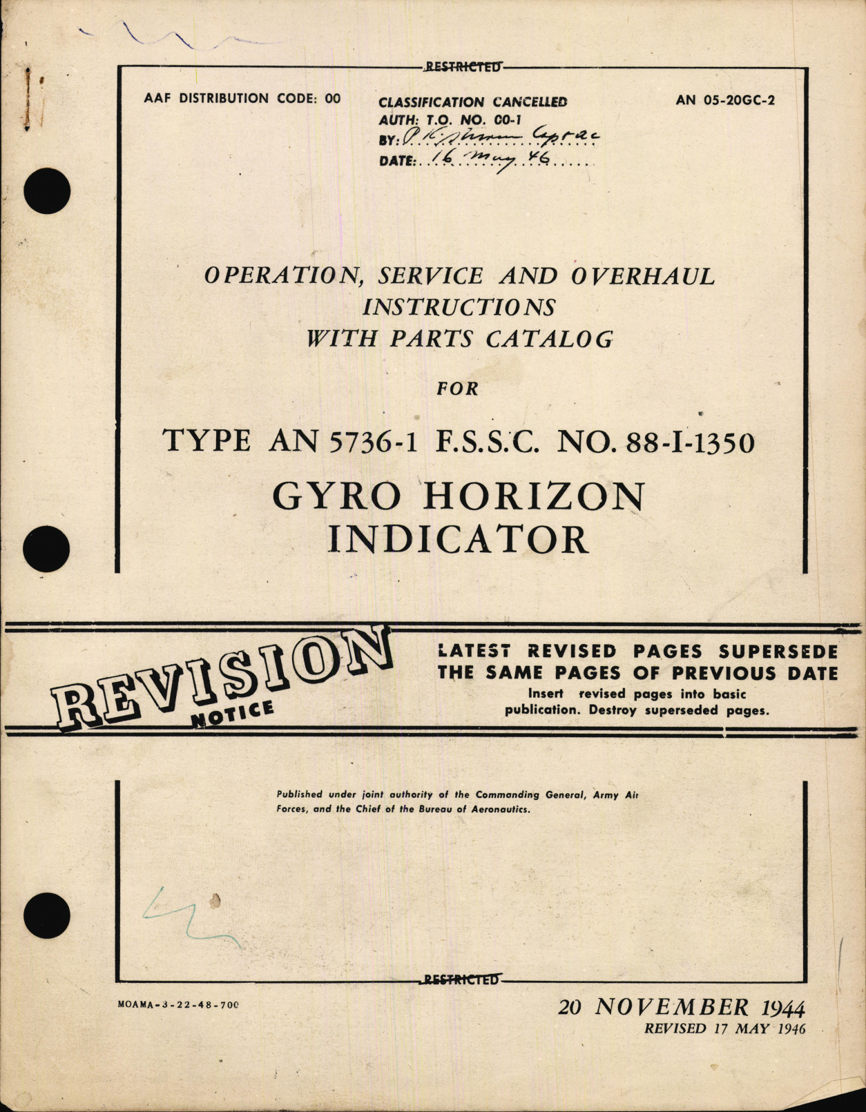 Sample page 1 from AirCorps Library document: Operation, Service, & Overhaul Instructions with Parts Catalog for Type AN 5736-1 F.S.S.C. 88-I-1350 Gyro Horizon Indicator