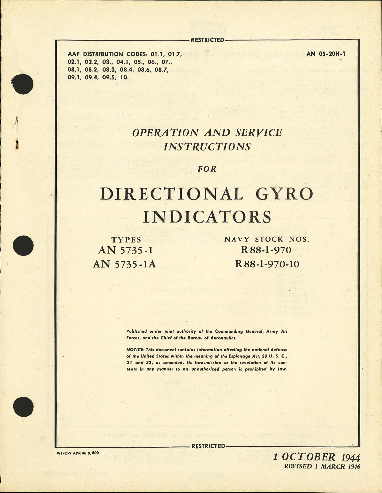 Sample page 1 from AirCorps Library document: Operation and Service Instructions for Directional Gyro Indicators
