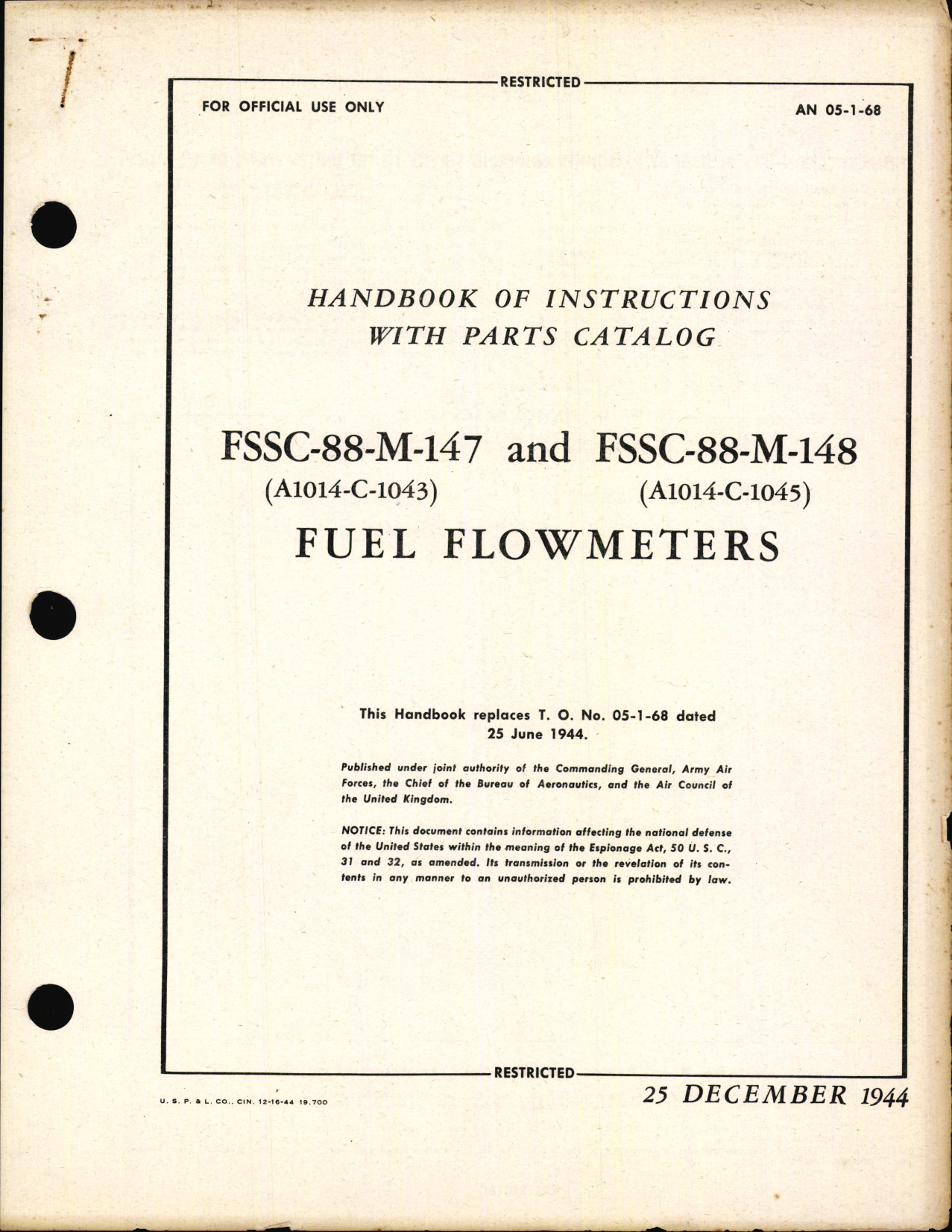 Sample page 1 from AirCorps Library document: Handbook of Instructions with Parts Catalog for FSSC-88-M-147 and FSSC-88-M-148 Fuel Flowmeters
