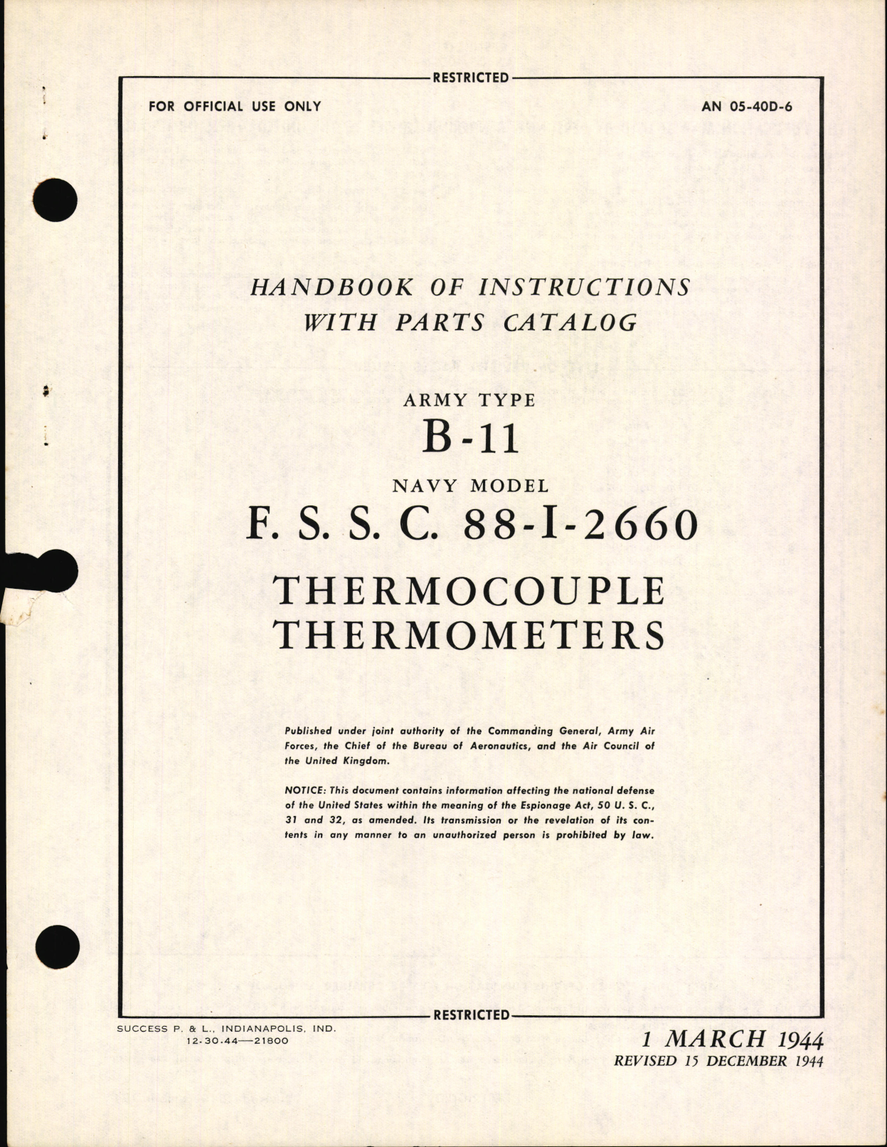 Sample page 3 from AirCorps Library document: Handbook of Instructions with Parts Catalog for Type B-11 and F.S.S.C. 88-I-2660 Thermocouple Thermometers