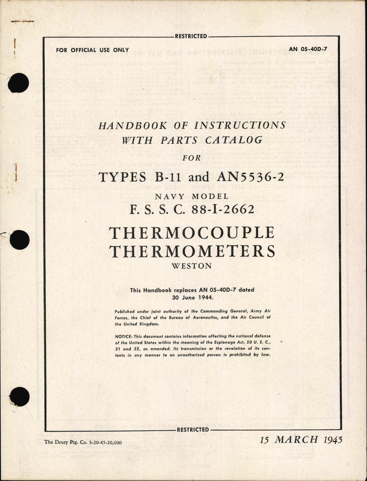 Sample page 1 from AirCorps Library document: Handbook of Instructions with Parts Catalog for Thermocouple Thermometers
