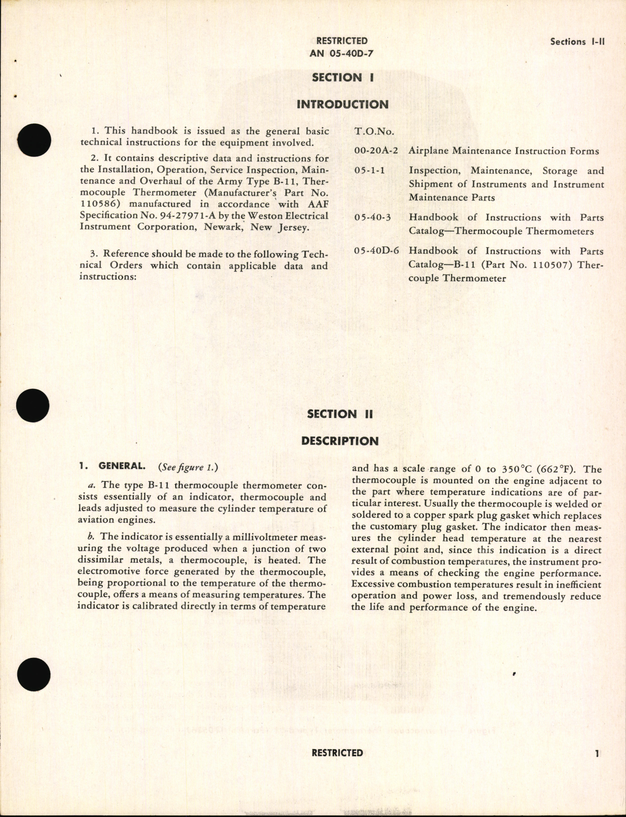 Sample page 5 from AirCorps Library document: Handbook of Instructions with Parts Catalog for Type B-11 and F.S.S.C. 88-I-2662 Thermocouple Thermometer