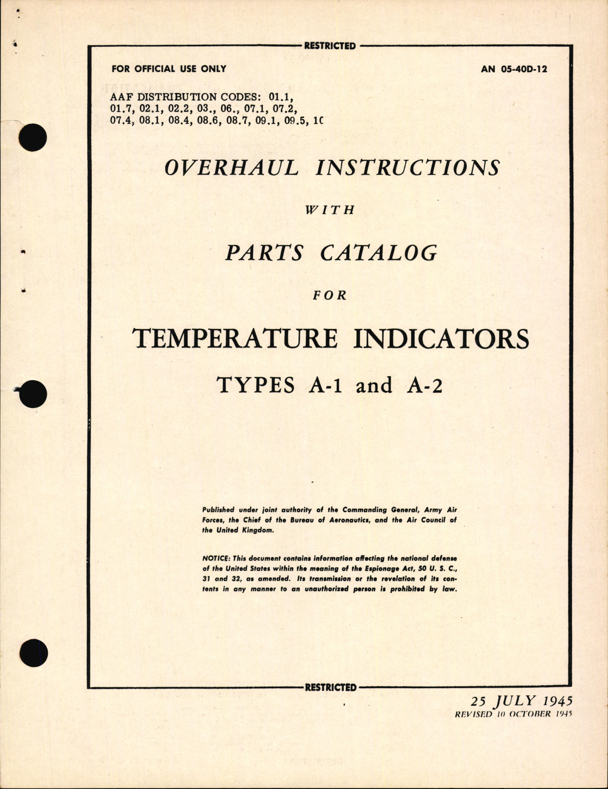 Sample page 5 from AirCorps Library document: Overhaul Instructions with Parts Catalog for Temperature Indicators Types A-1 and A-2